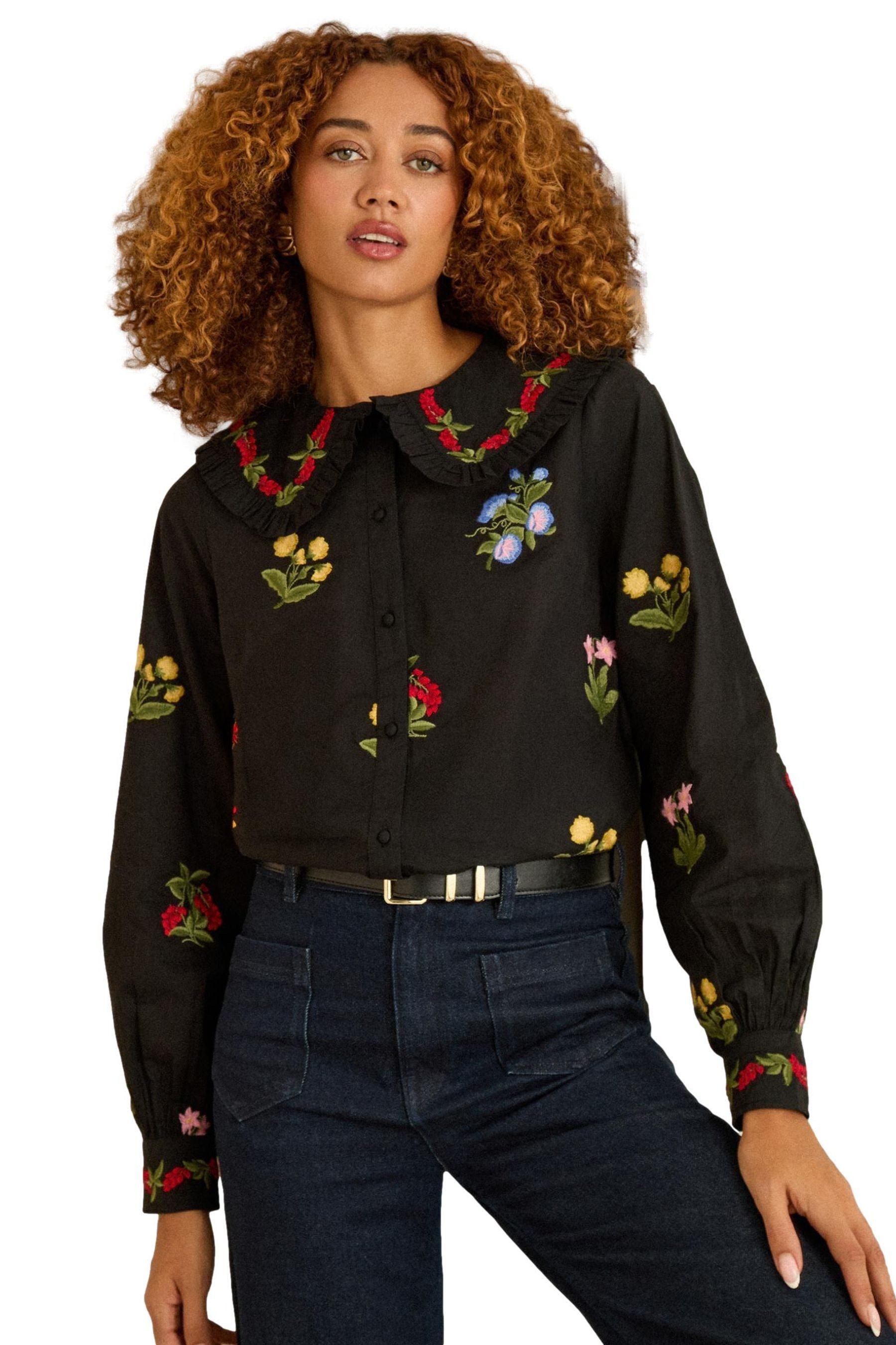 Love & Roses Langarmbluse Love & Roses Bluse mit Blumenstickerei, Regular ( günstig online kaufen