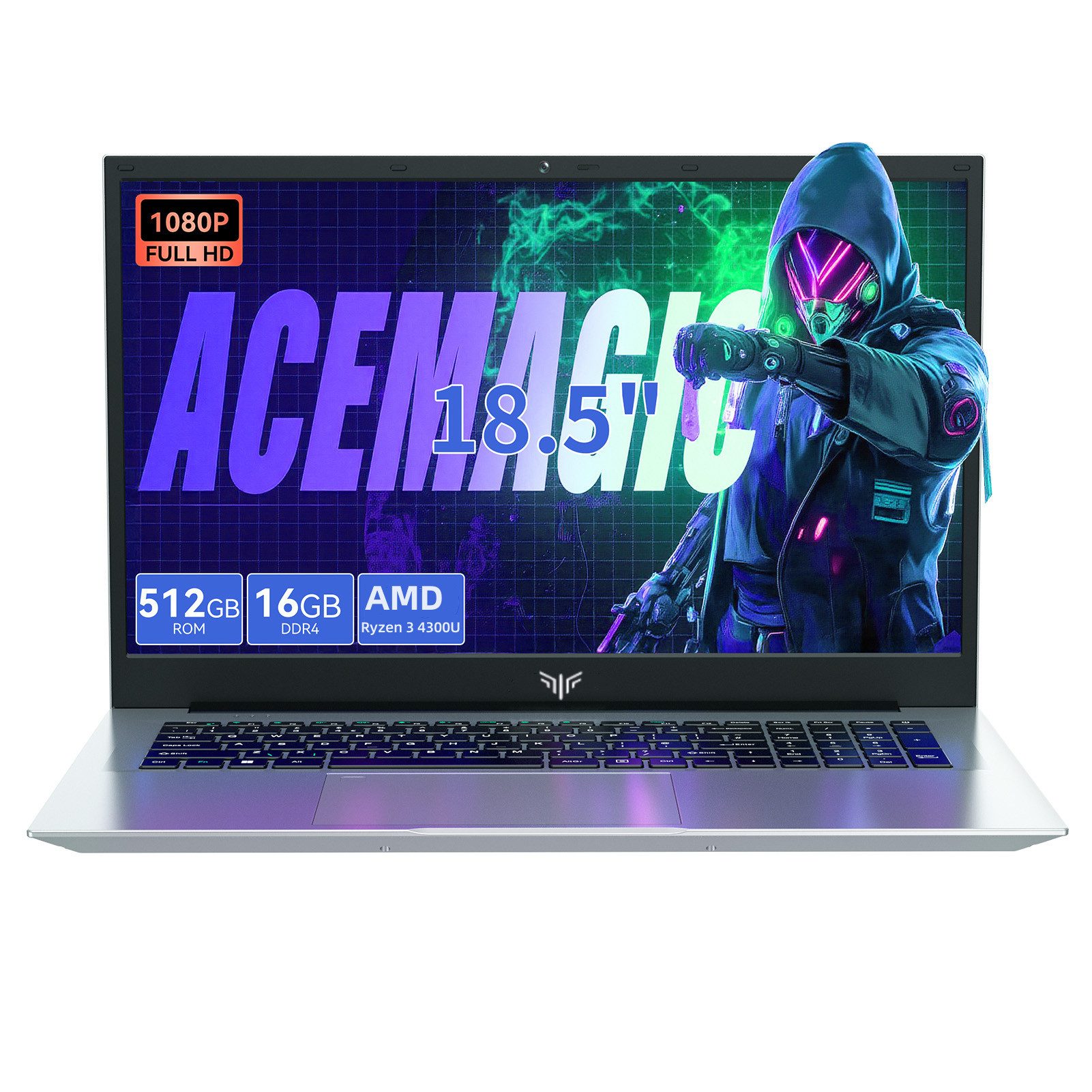 ACEMAGIC 18.5 Zoll FHD Notebook, AMD Ryzen 3, 16GB RAM, 512GB SSD Notebook (42,86 cm/18.5 Zoll, AMD AMD Ryzen 3 4300U, AMD Radeon Graphics, 512 GB SSD, bis zu 3.7 GHz, WIFI5, Bluetooth 5.0,mit Deutscher Tastaturfolie)
