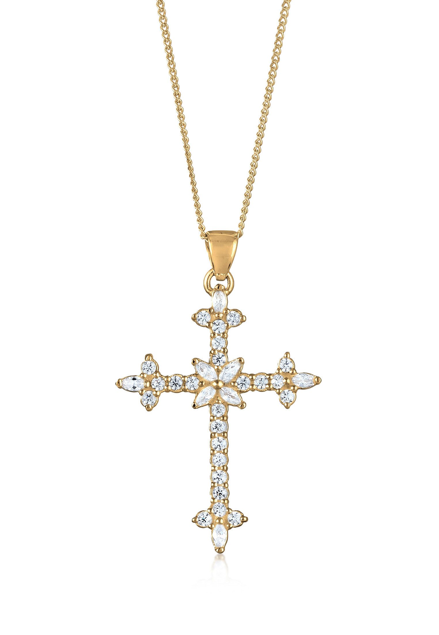 Kette mit Anhänger Kreuz Zirkonia Marquise Religion 925 Sterling Silber