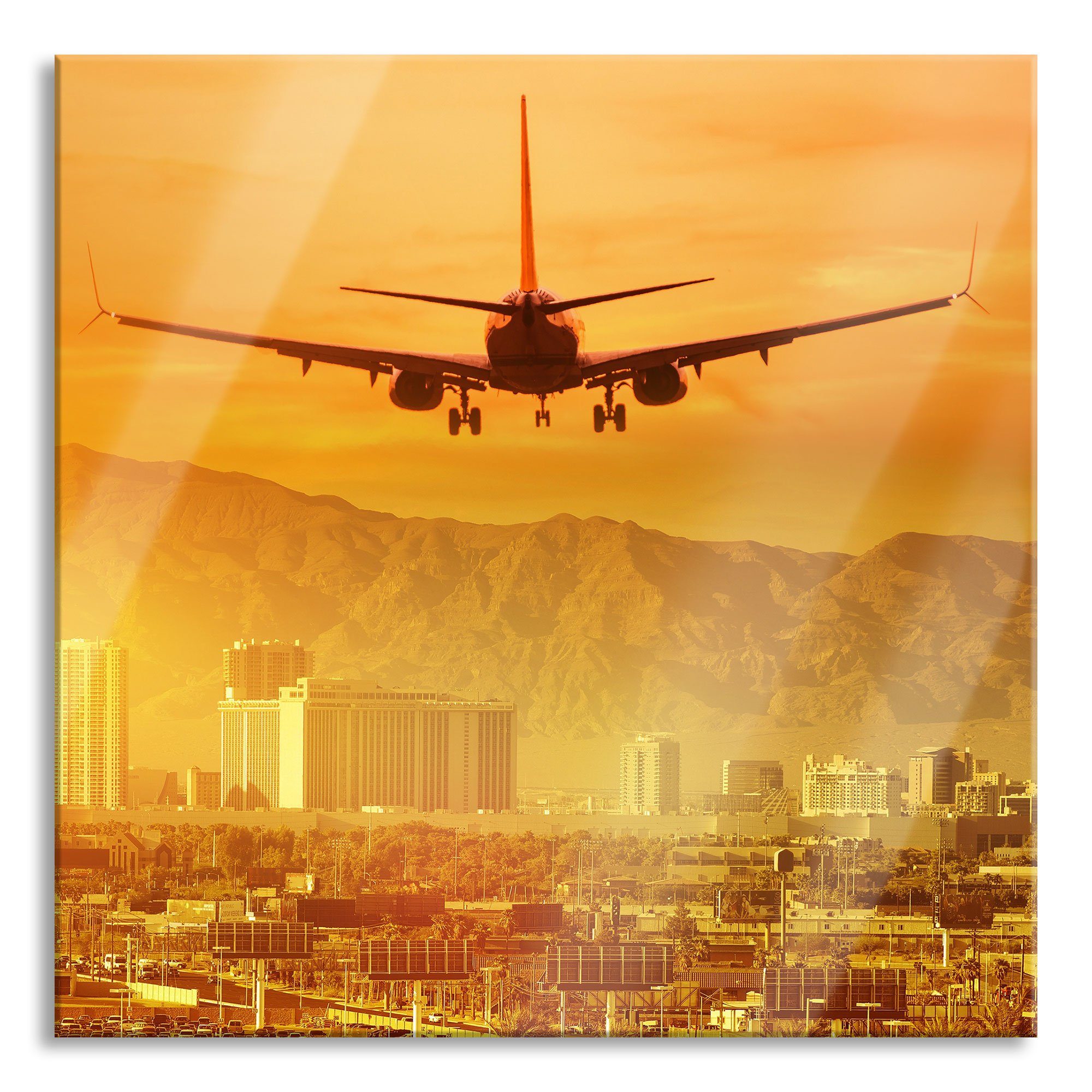 Pixxprint Glasbild Urlaubsreise nach Las Vegas, Urlaubsreise nach Las Vegas (1 St), Glasbild aus Echtglas, inkl. Aufhängungen und Abstandshalter