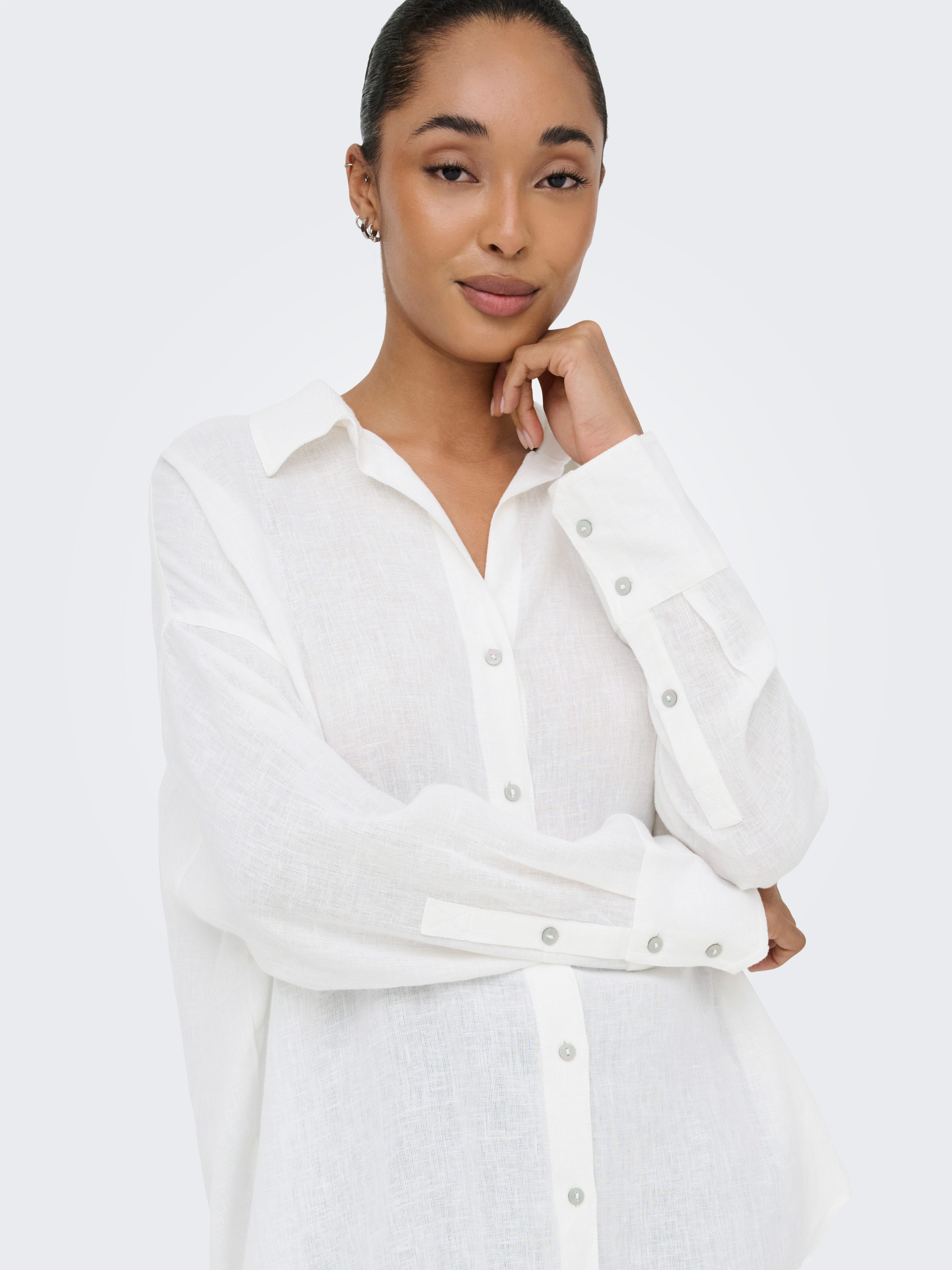 ONLY Hemdbluse ONLBRUXELLES V- LS LIN BL SHIRT PNT NOOS mit Leinen