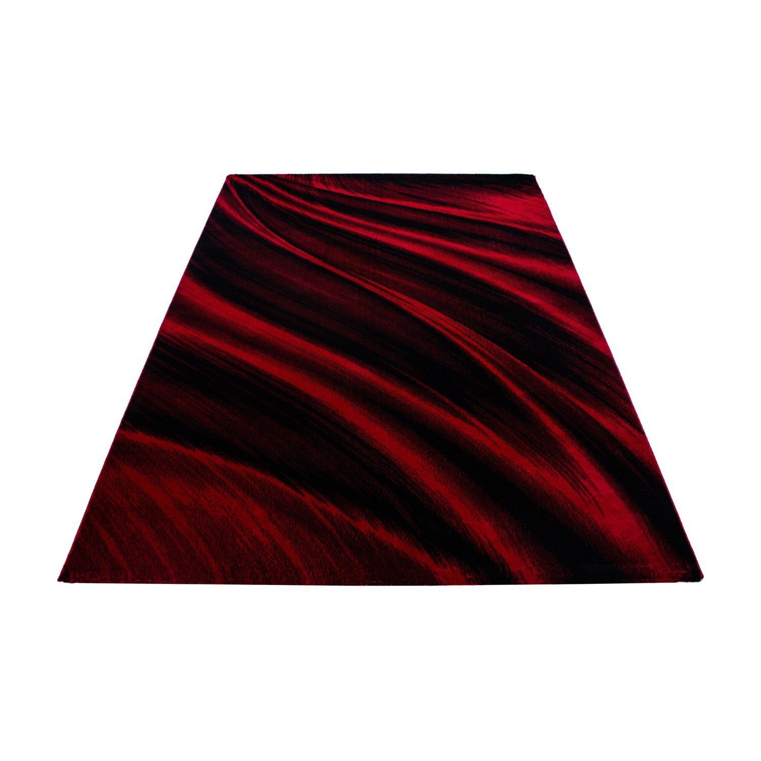 Flachflorteppich Rot modern deko, Wellenoptik Designteppich Miovani Kurzflorteppich