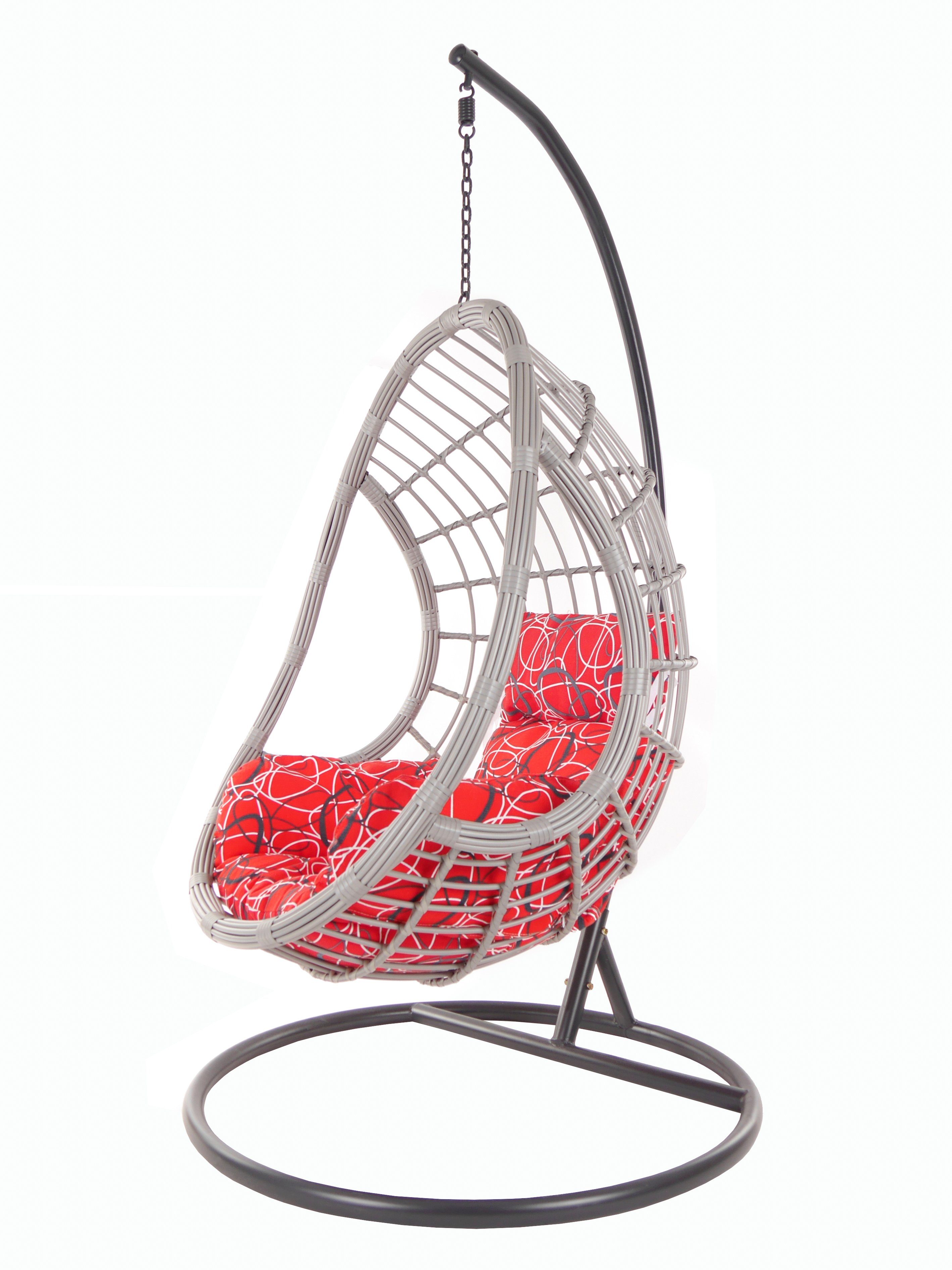 Loungemöbel, rot gemustert PALMANOVA Swing Hängesessel KIDEO und Hängesessel frizzy) Gestell Chair, (3088 lightgrey, red Kissen mit