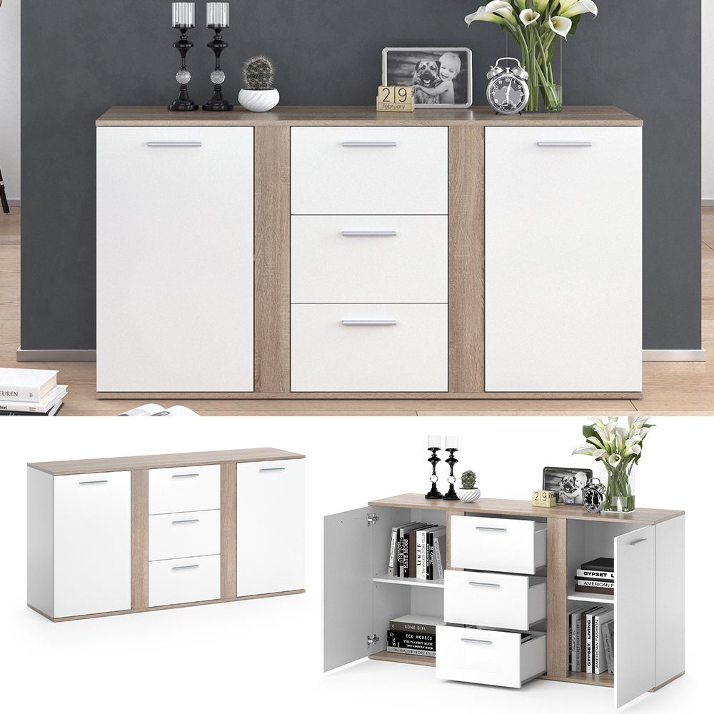 Vicco Kommode Novelli, Weiß/Sonoma, 155 x 80 cm mit Schubladen (1 St)