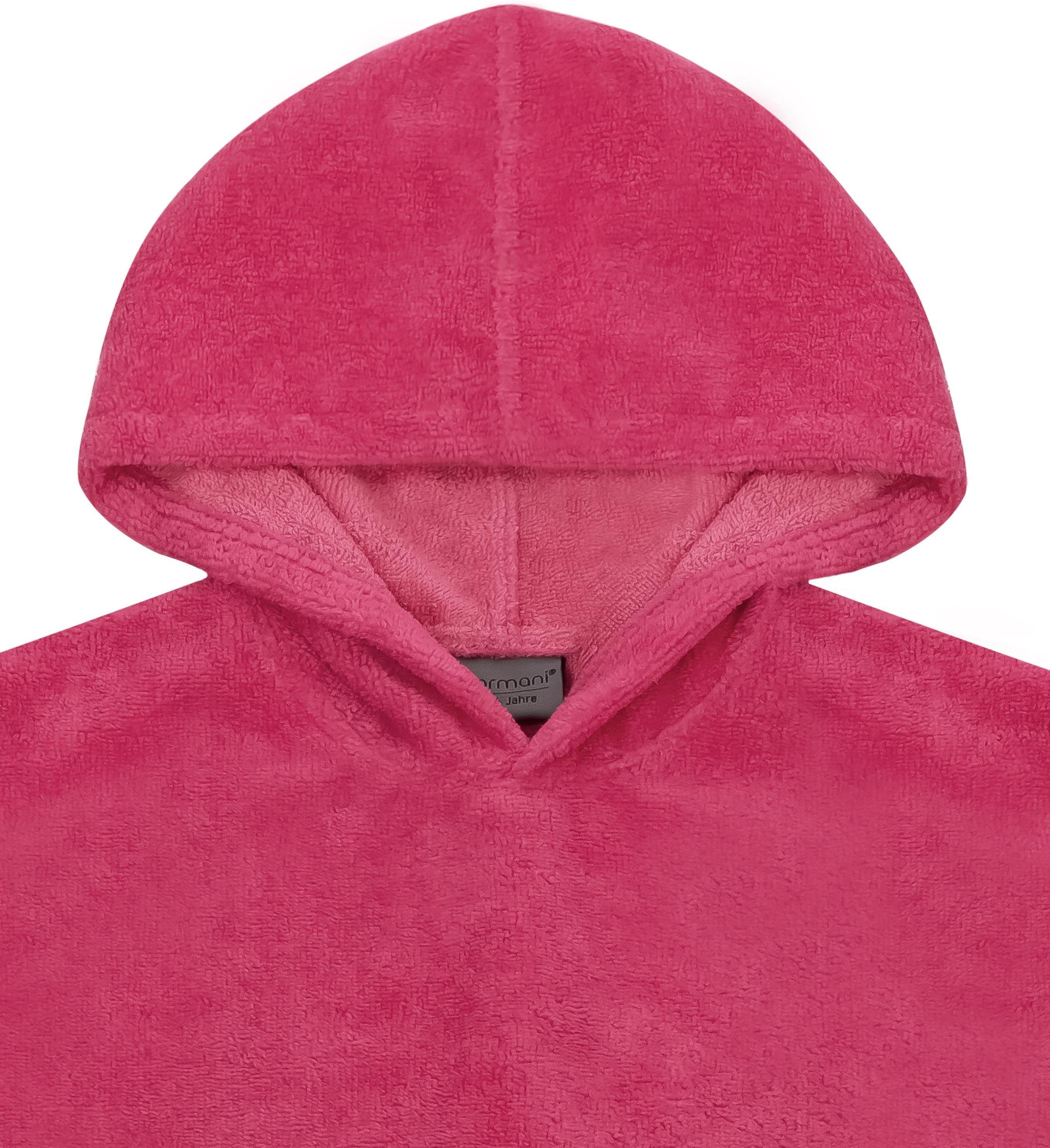 langarm Pichilemu, Baumwolle, Kinderponcho Baumwoll-Innenseite normani Badeponcho Schlupf, Kinder trocknender mit Pink Kapuze, Poncho