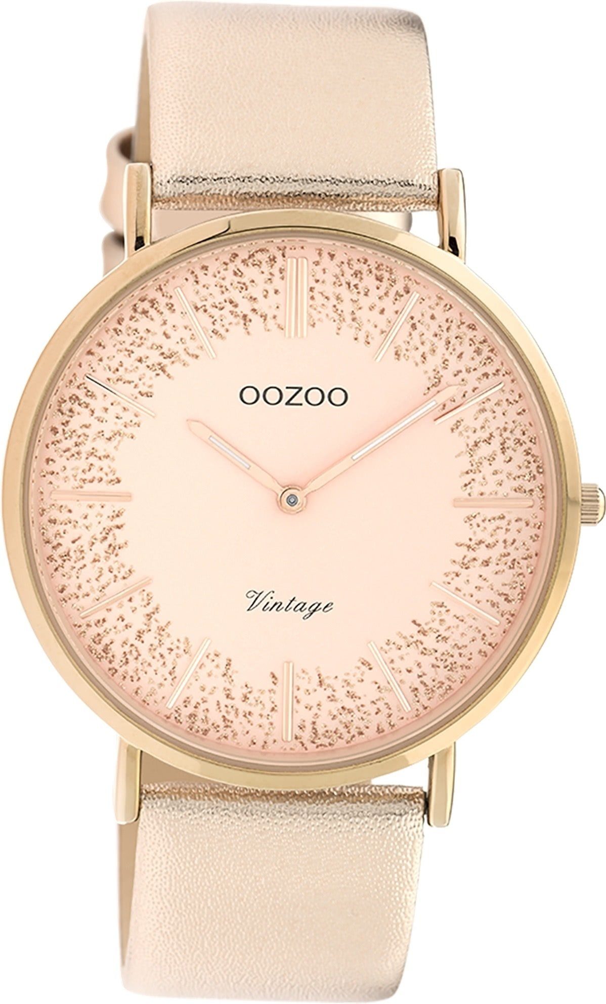 OOZOO Quarzuhr Oozoo Damen Armbanduhr roségold Analog, (Analoguhr), Damenuhr rund, groß (ca. 40mm) Lederarmband, Elegant-Style