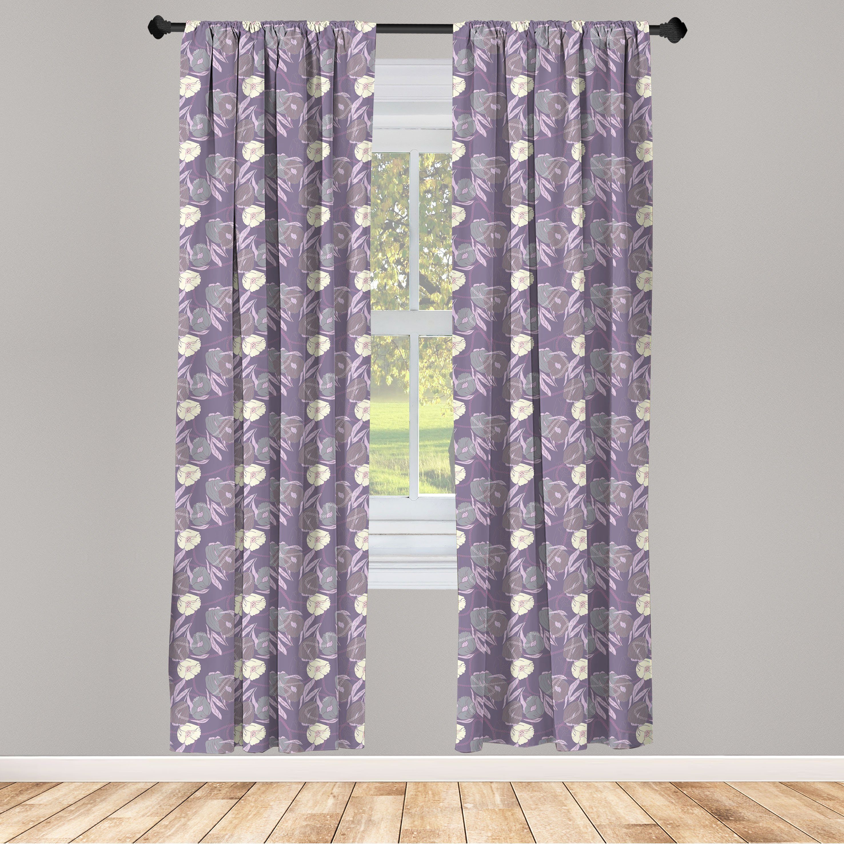 Gardine Vorhang für Wohnzimmer Schlafzimmer Dekor, Abakuhaus, Microfaser, Blumen Mohnblumen und Tulpen Bilder