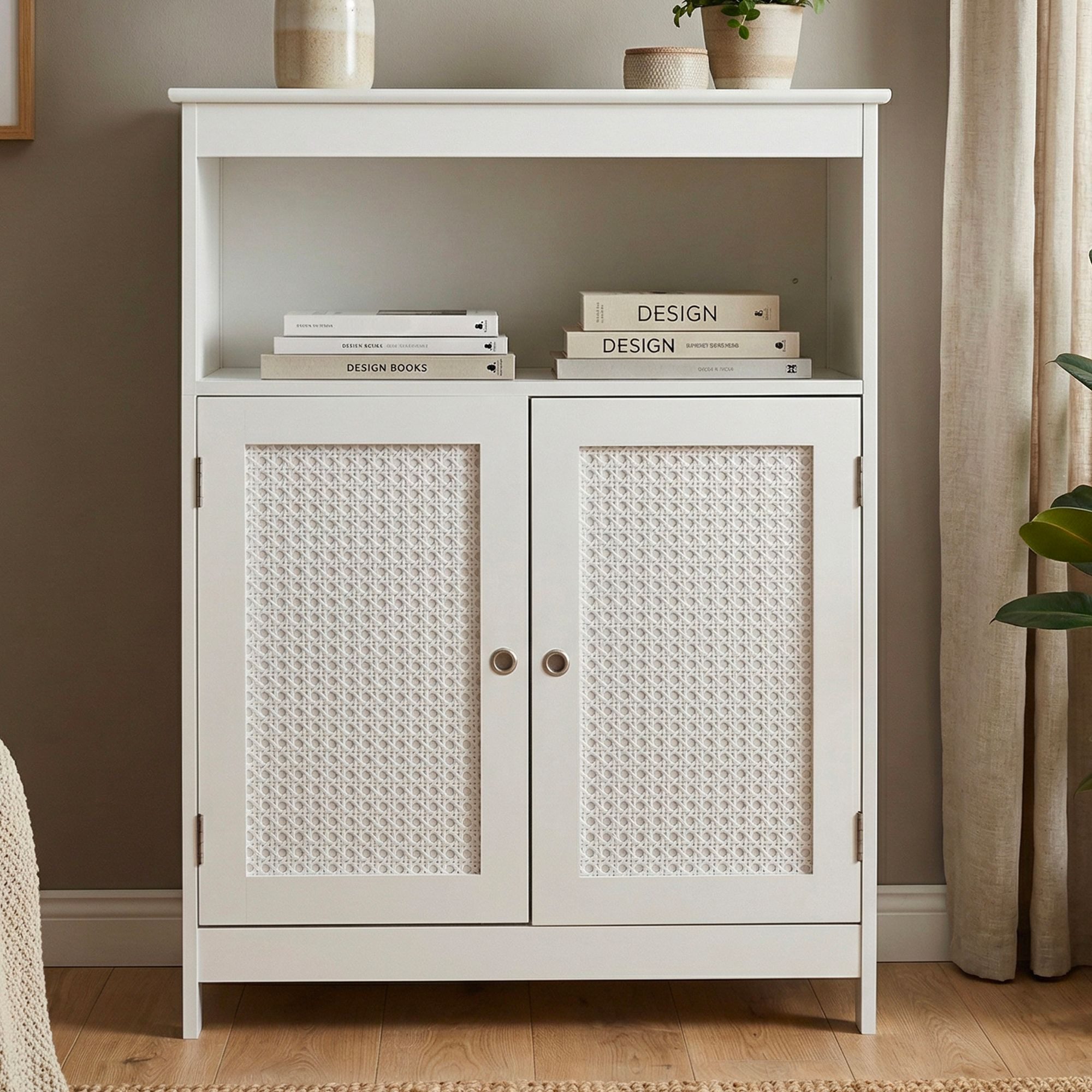 FINEBUY Standregal FB114245 Standschrank Weiß 80cm Mehrzweckregal Wohnregal Beistellregal, Stauraum und Design harmonisch vereint, Natürlicher Akzent für moderne Wohnräume