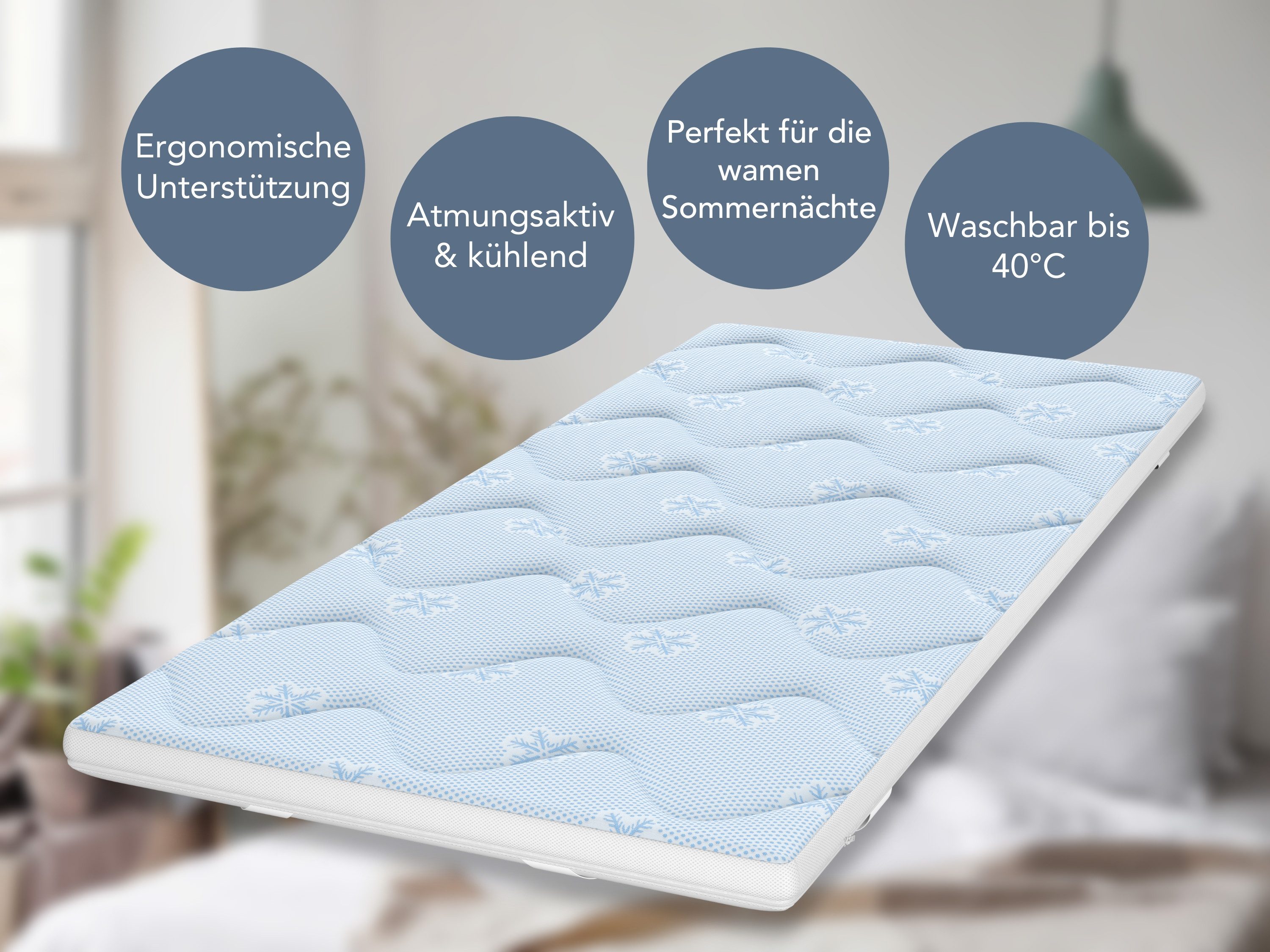 XDREAM, Topper kühlender Topper, 90x200, 140x200, 180x200 cm und weitere Größen, 6 cm hoch, ergonomischer Matratzentopper mit kühlendem Effekt