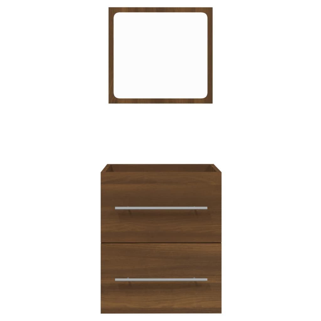 41x38,5x48 Badschrank Eiche Eichen-Optik vidaXL mit Badezimmer-Set Braun cm, (1-St) Spiegel Braune