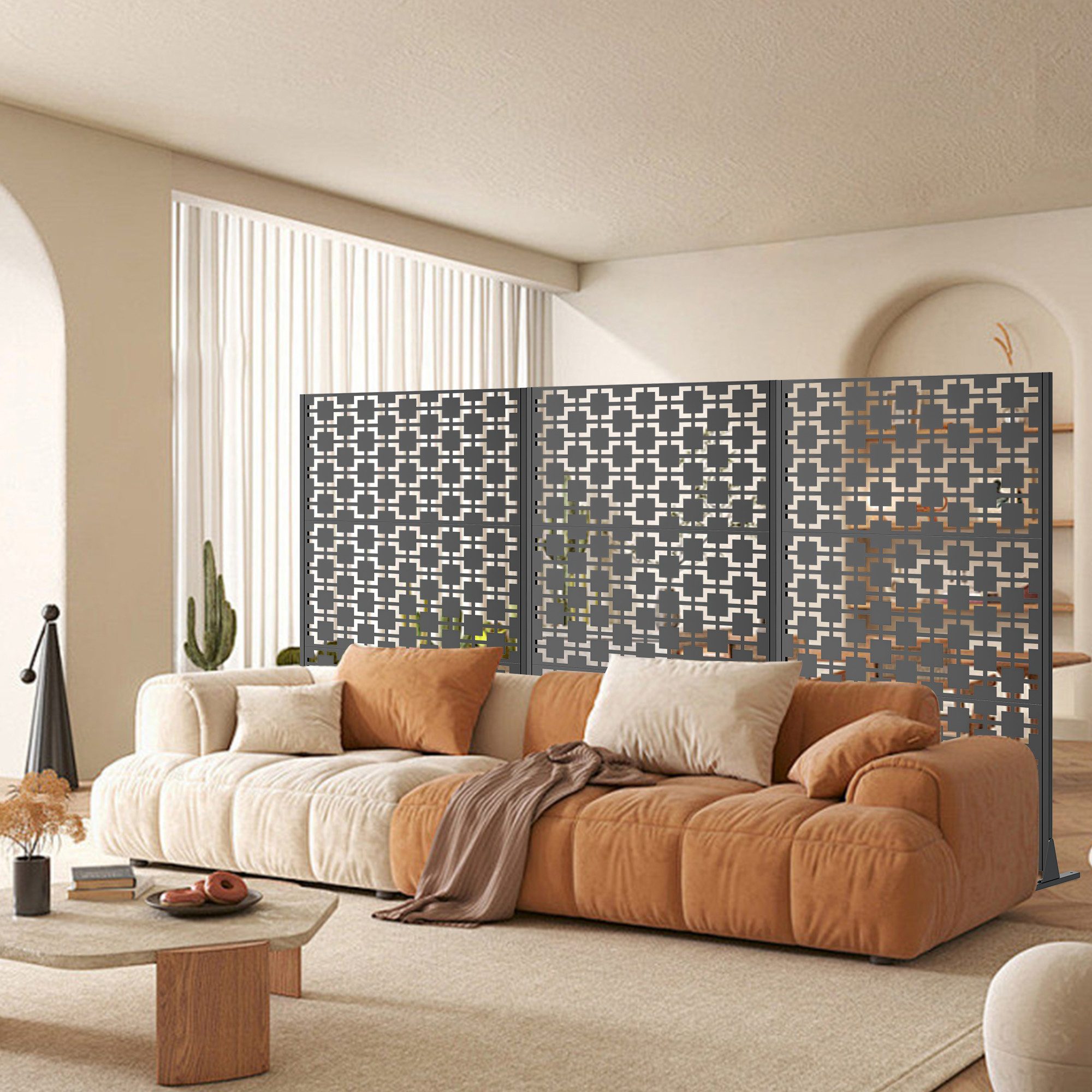 REDOM Paravent Dekorativer Metall Sichtschutz freistehend (1, 1 St., Schwarz 116x40x183 cm), mit stabilem Standfuß für Hof & Terrasse