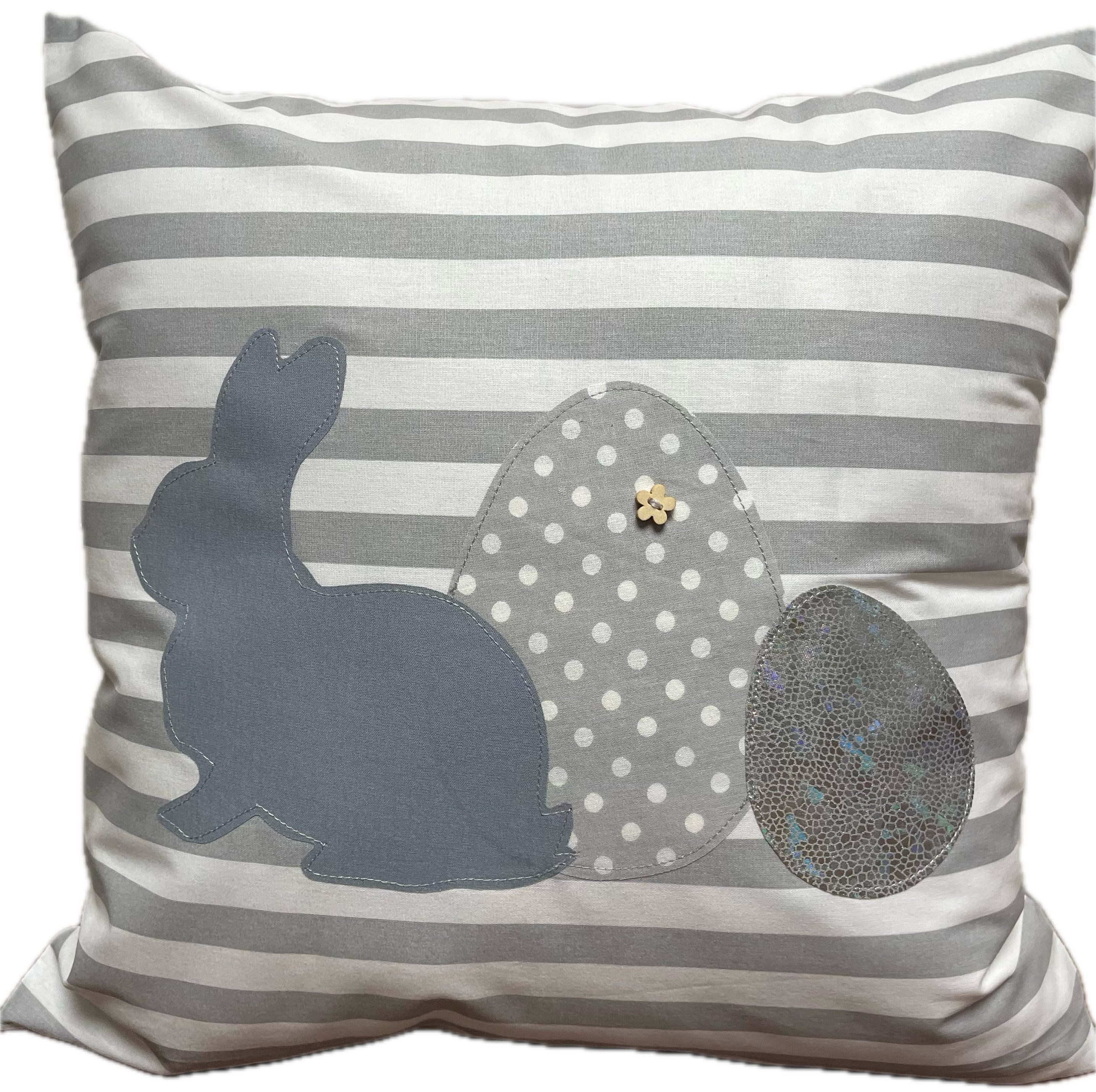 Ammerkind Dekokissen Landhausstil Kissenbezug * Osterhase * grau/weiß gestreift, Kissenhülle ohne Füllung, 100% Handarbeit