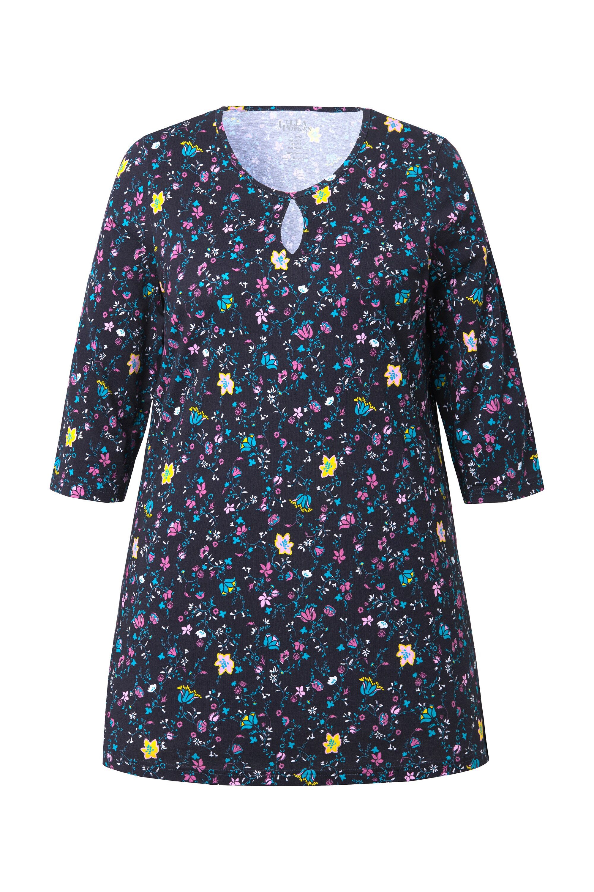 Ulla Popken Longshirt Longshirt Blüten A-Linie Rundhals 3/4-Arm günstig online kaufen
