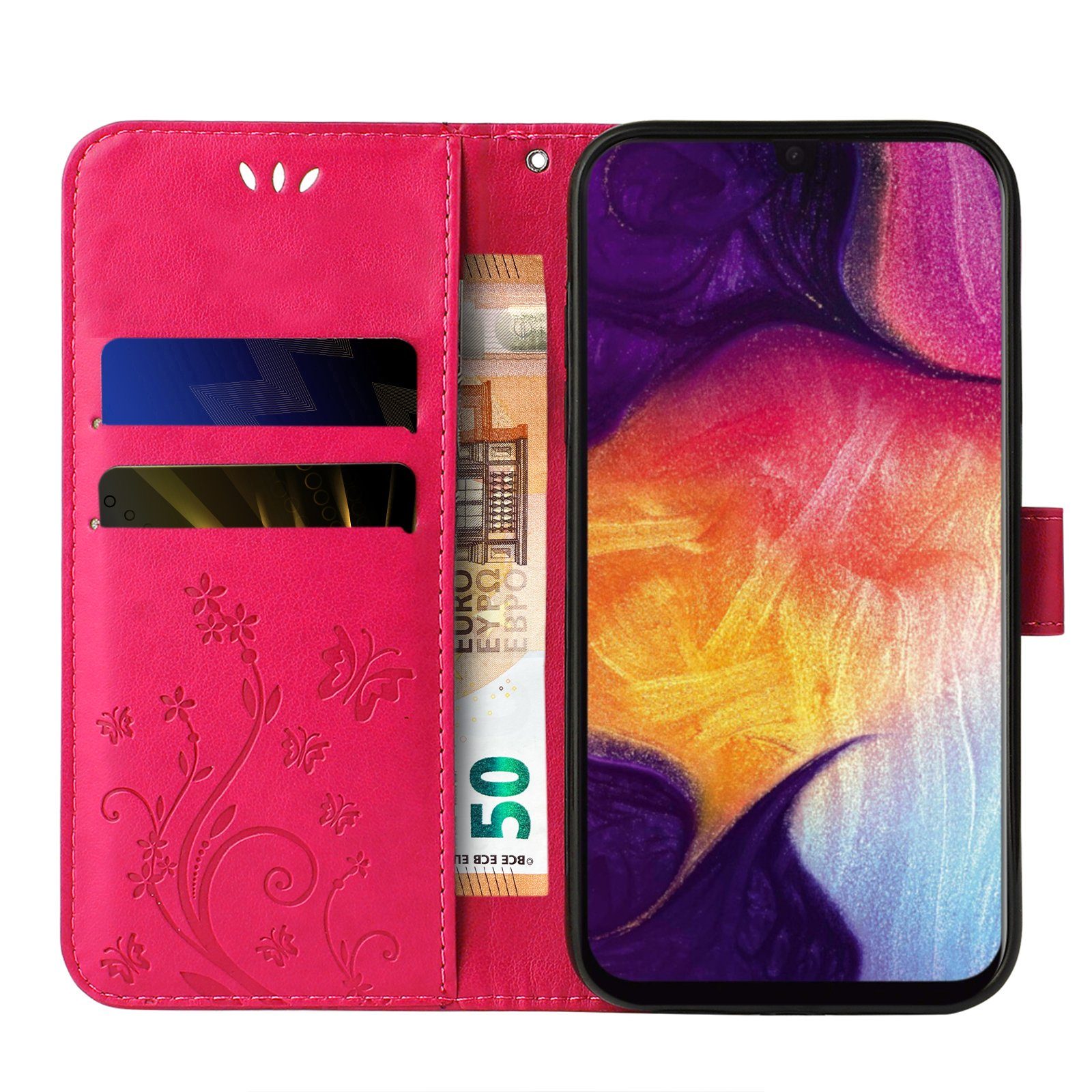 Tec-Expert Handyhülle Cover Tasche Hülle für Samsung Galaxy A50, A50s, A30s 6,4 Zoll, Klapphülle Case mit Kartenfach Fliphülle aufstellbar, Motiv Blumen
