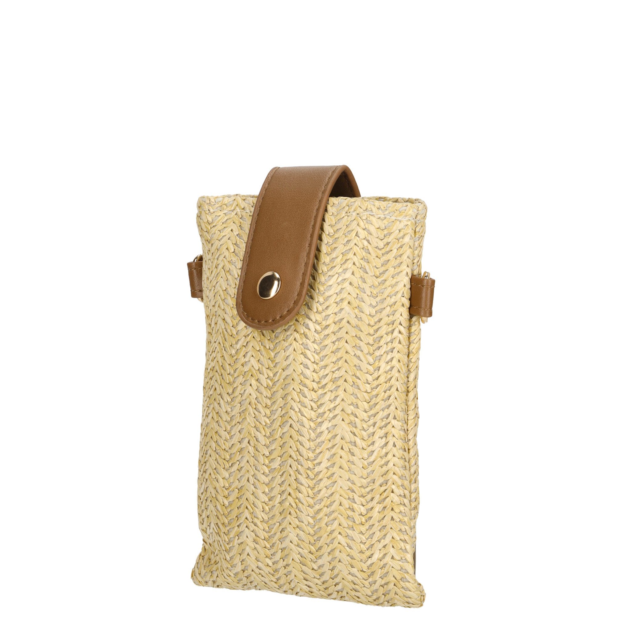 Enrico Benetti Handytasche Kleine Handyumhängetasche zum umhängen - in toller Stroh Optik (in toller Stroh Optik, ideal für den Sommer), Kompatibel mit Apple iPhone 13, 14, 15, 16 Pro, Pro Max, Plus