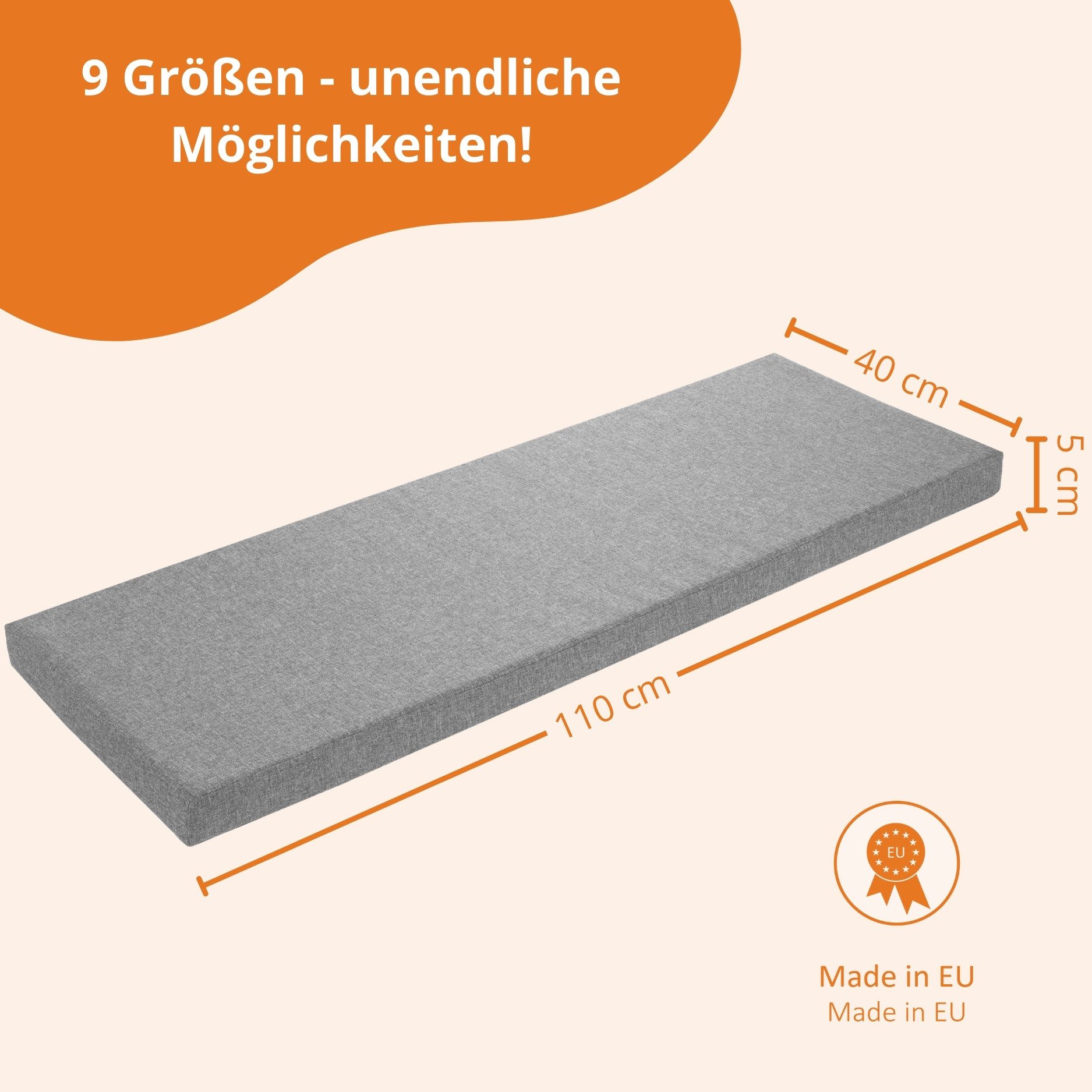 sleepling Bankauflage in 200x40 cm, 150x50 cm und vielen weiteren Größen und Farben, mit Anti-Rutsch Unterseite, aus widerstandsfähigem Sofastoff