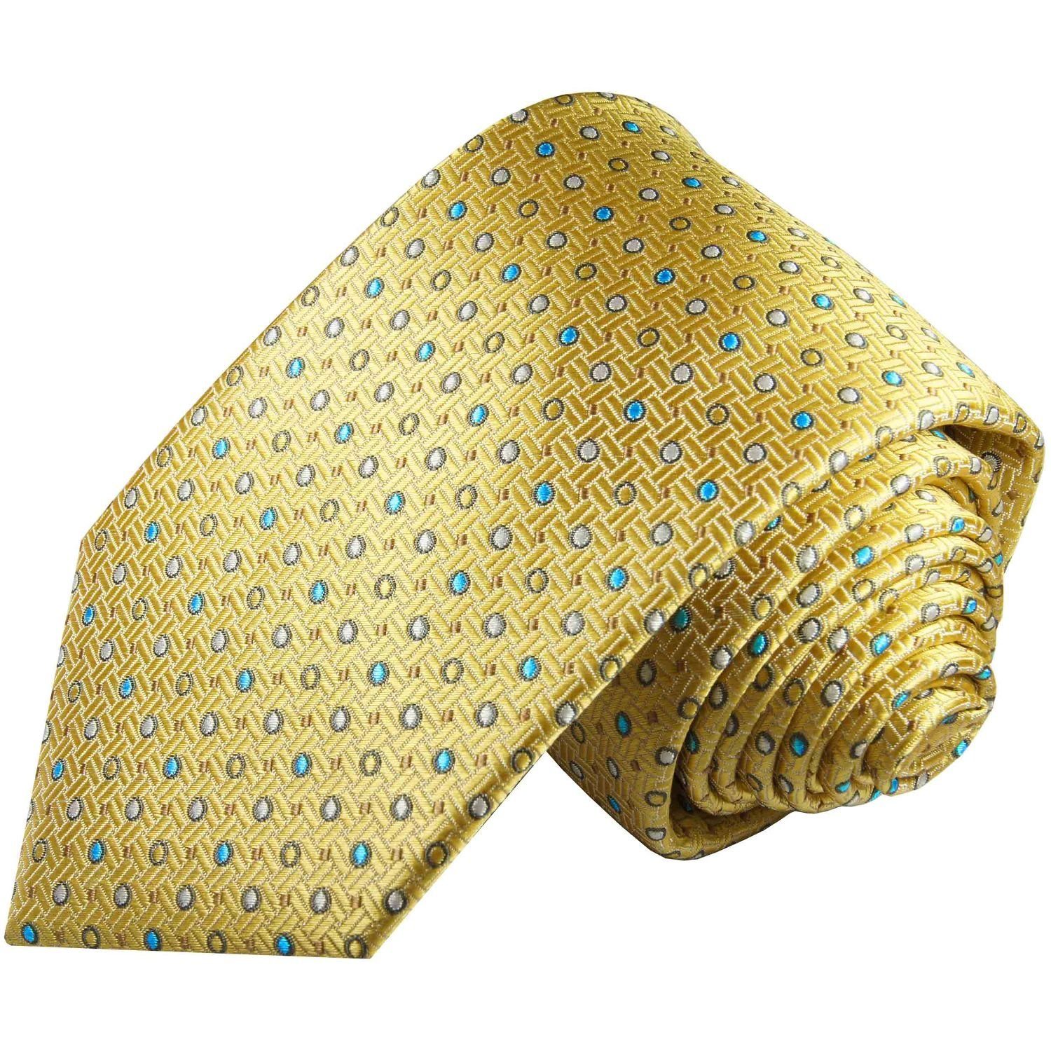 Paul Malone Krawatte Designer Seidenkrawatte Herren Schlips modern gepunktet 100% Seide Schmal (6cm), gelb blau 2106