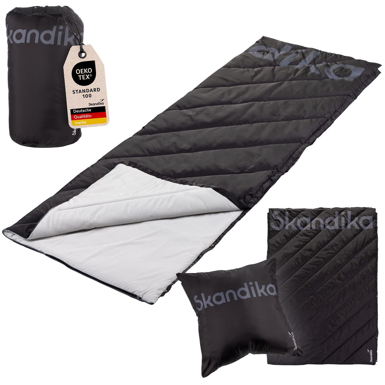 Skandika Deckenschlafsack Campingdecke Liva, 4-in-1, Outdoor Decke, 200x135cm, Überwurf, Kissen, mit Nylon Unterseite, Polyester, wasserdicht