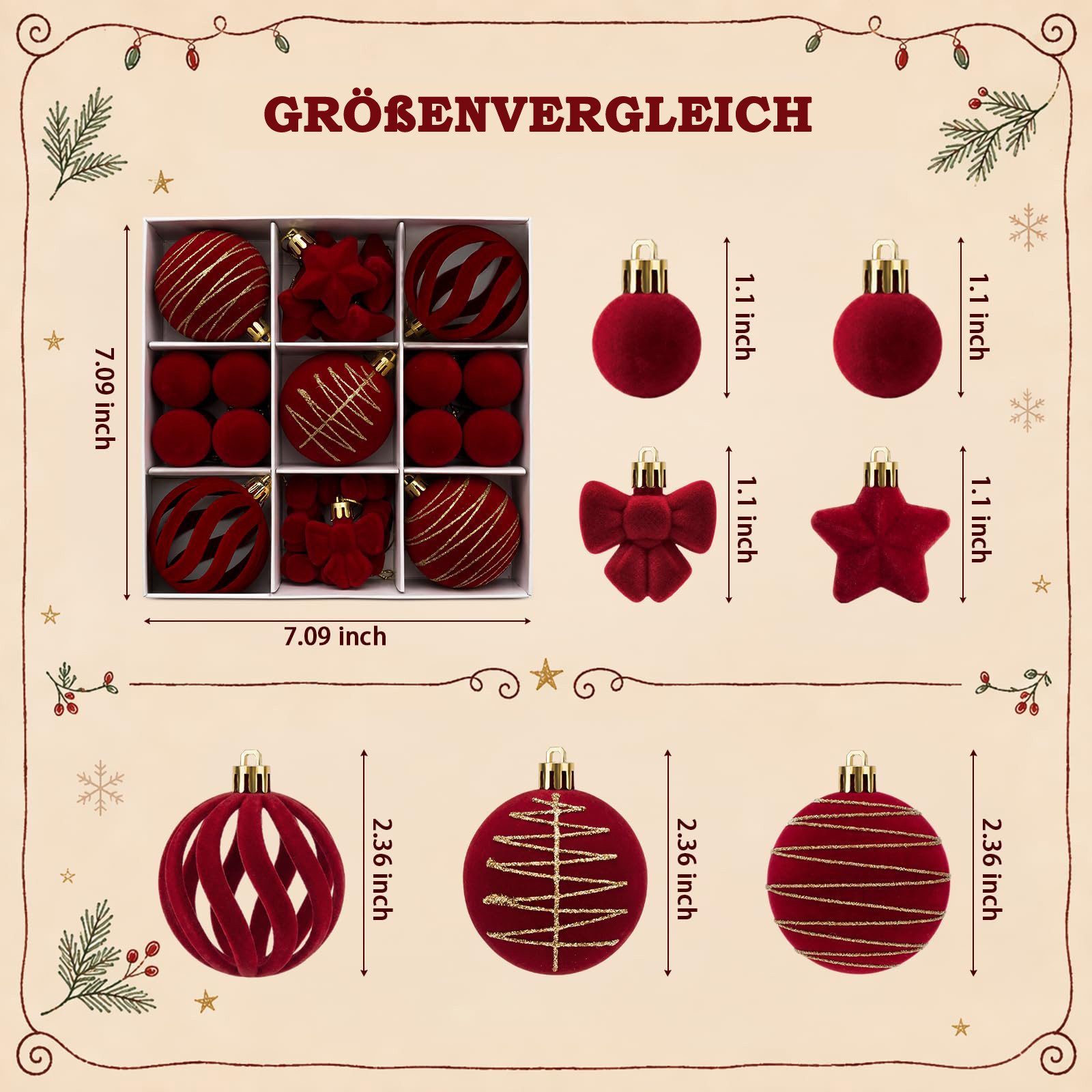 Bomiclss Weihnachtsbaumkugel Weihnachtsdeko Weihnachtskugeln 35-teiliges Set,Weihnachtsbaumschmuck (35 St), für Innen oder Außen Weihnachtsbaum – Bild 2 von 5
