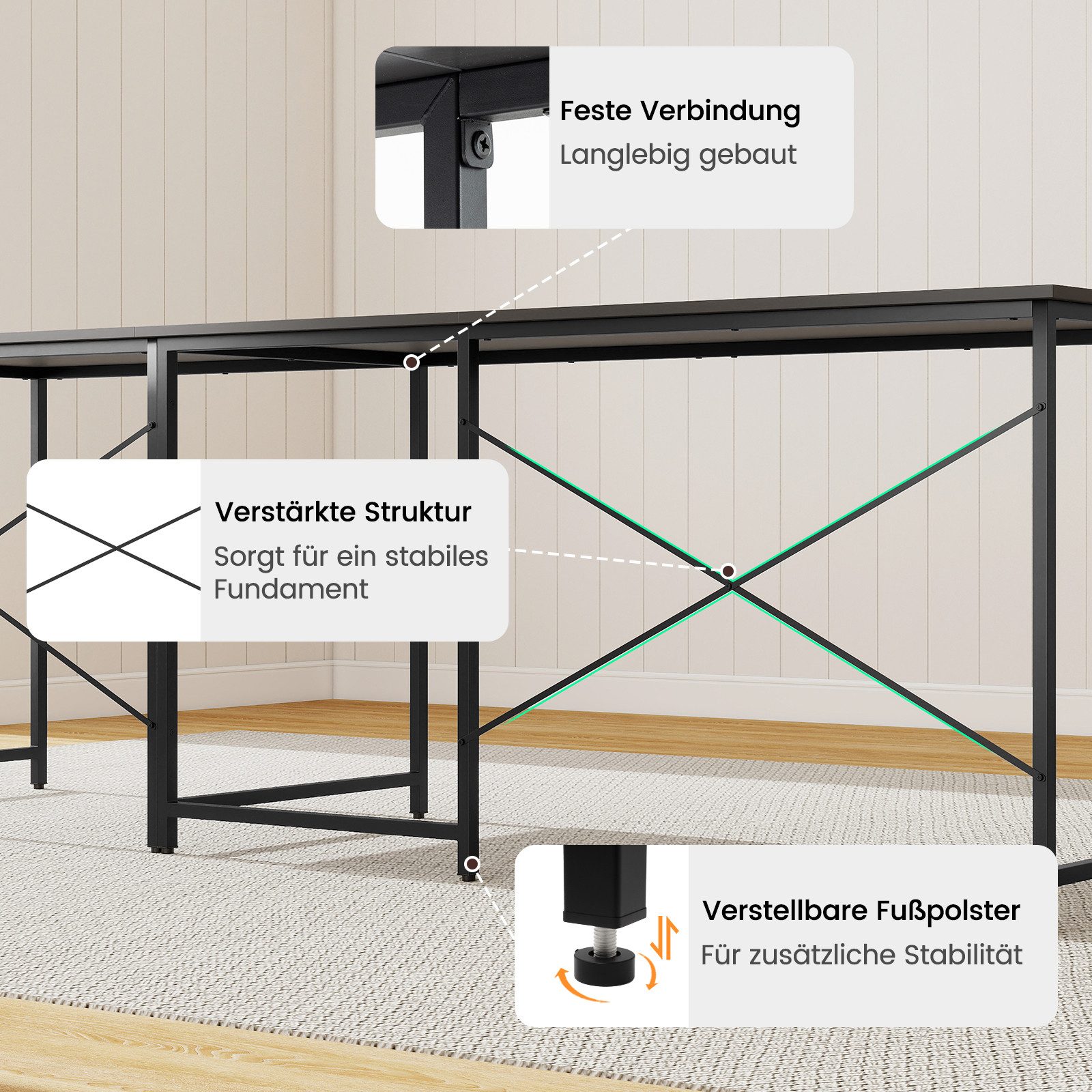 COSTWAY Eckschreibtisch, Reversibler Schreibtisch in L-Form mit Kabellöchern