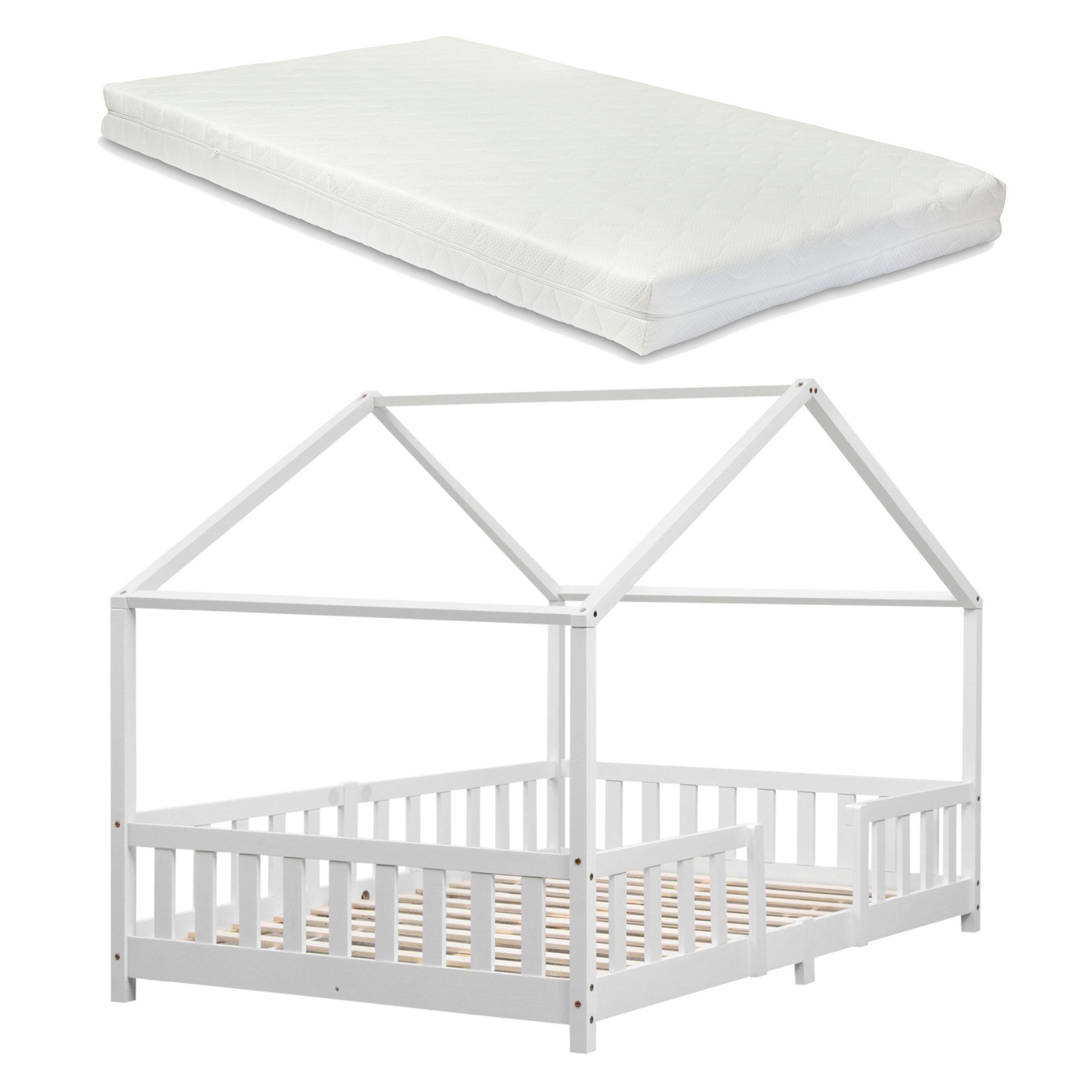 en.casa Kinderbett (Bett und Matratzen), »Treviolo« Hausbett mit Matratze Weiß 120x200cm