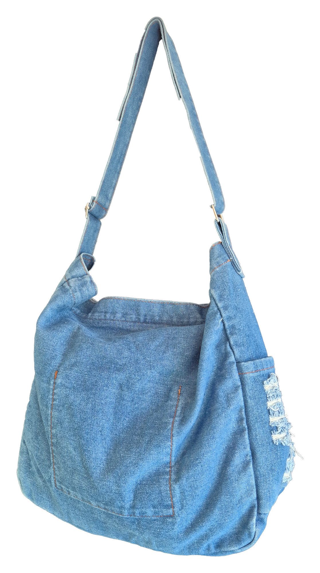 Einkaufszauber Handtasche Beutel Shopper Handtasche Echte Jeans - (mit Schultergurt), Aus echtem Denim Jeansstoff genäht – Bild 2 von 5