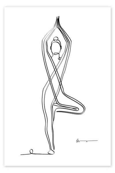 Posterlounge Poster Yoga In Art, Baum Pose (Vriksasana) I, Fitnessraum Minimalistisch Grafikdesign