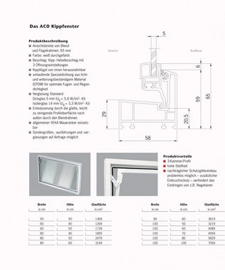 ACO Severin Ahlmann GmbH & Co. KG Kellerfenster ACO 100cm Nebenraumfenster Kippfenster Einfachglas Fenster braun Kellerfenster, wärmeisolierende Kunststoff-Hohlkammerprofile