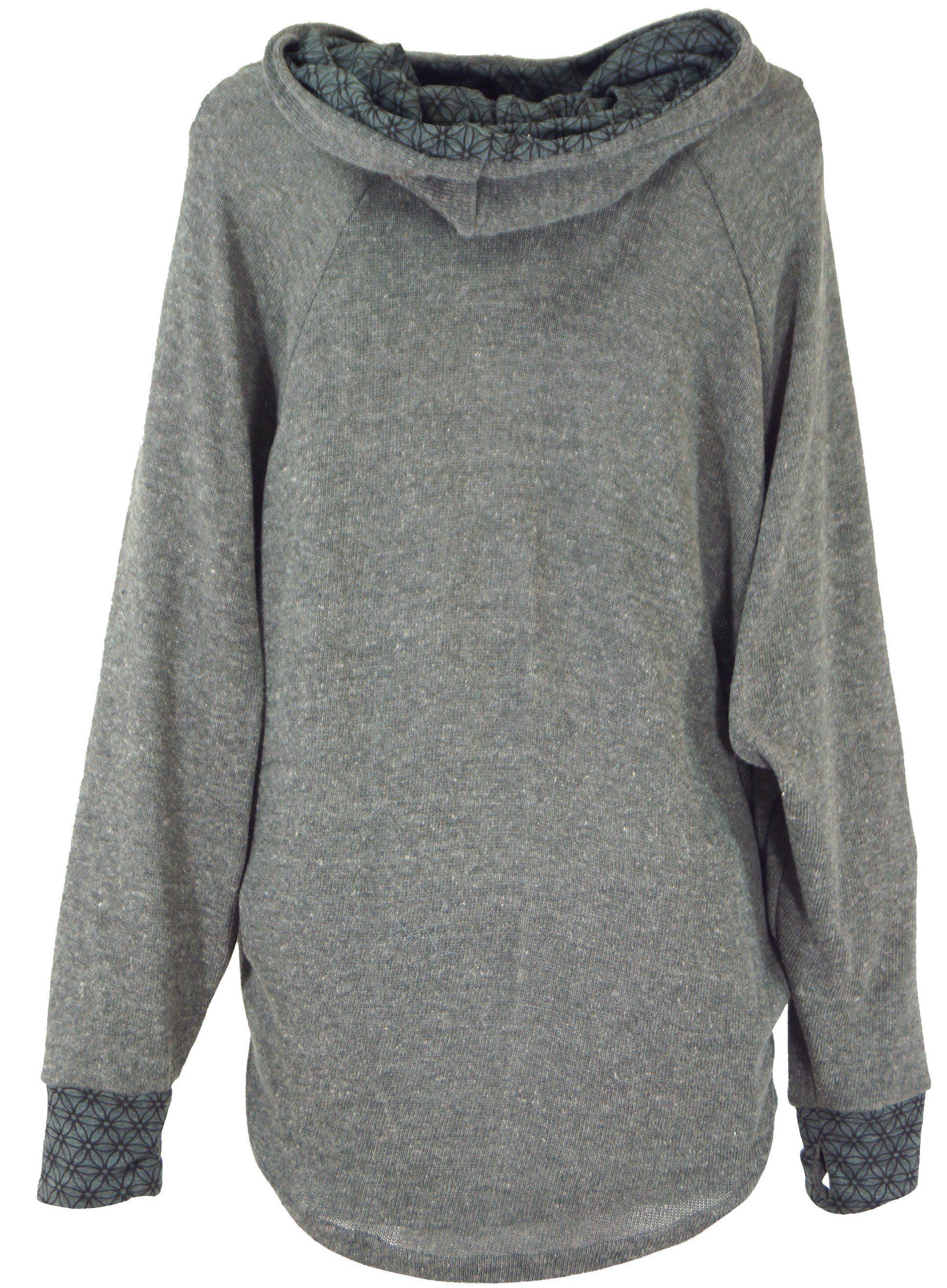 grau Bekleidung Hoody, Kapuzenpullover Longsleeve alternative Sweatshirt, Pullover, Guru-Shop -..