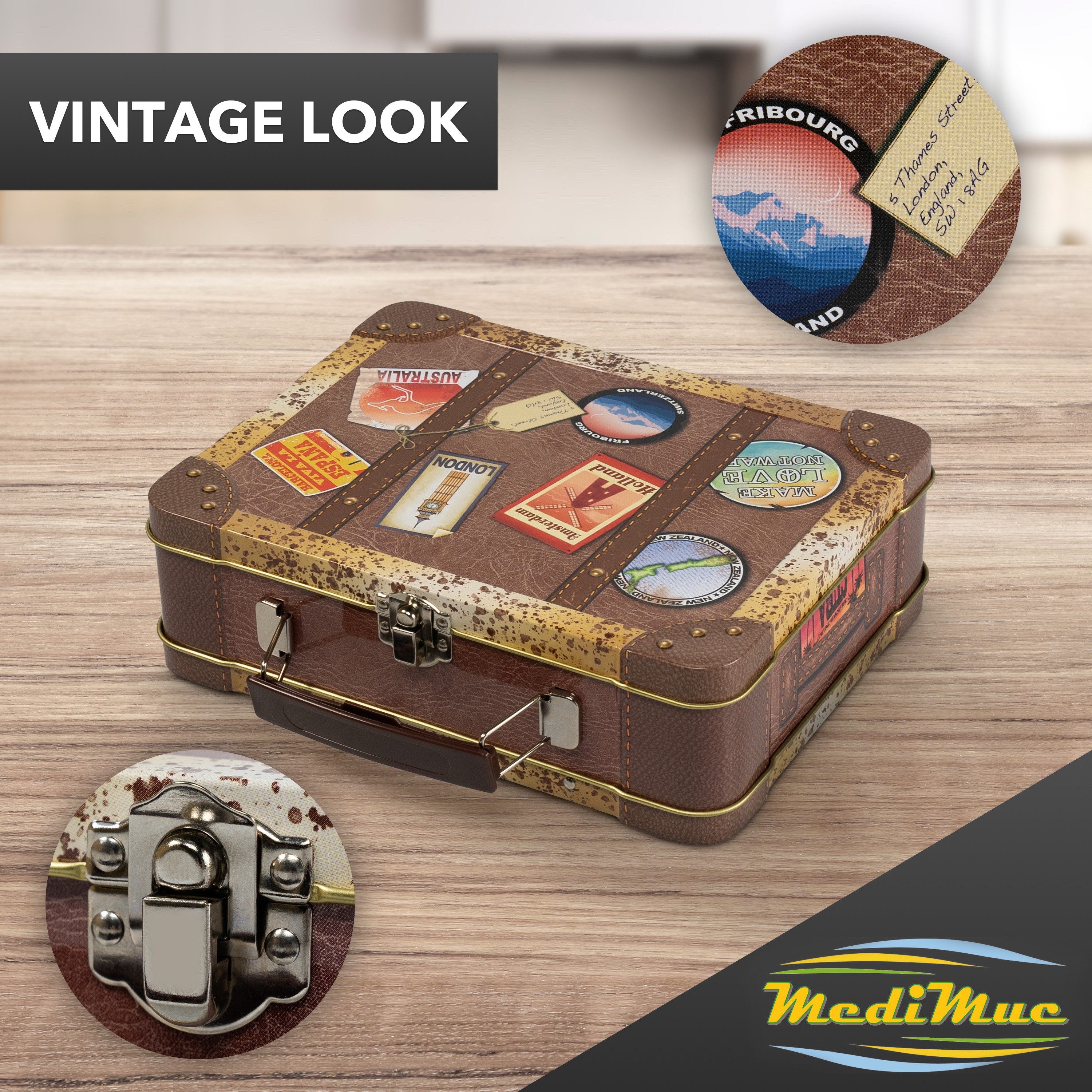 MediMuc Keksdose Koffer Dosen Auswahl, Koffer Vintage