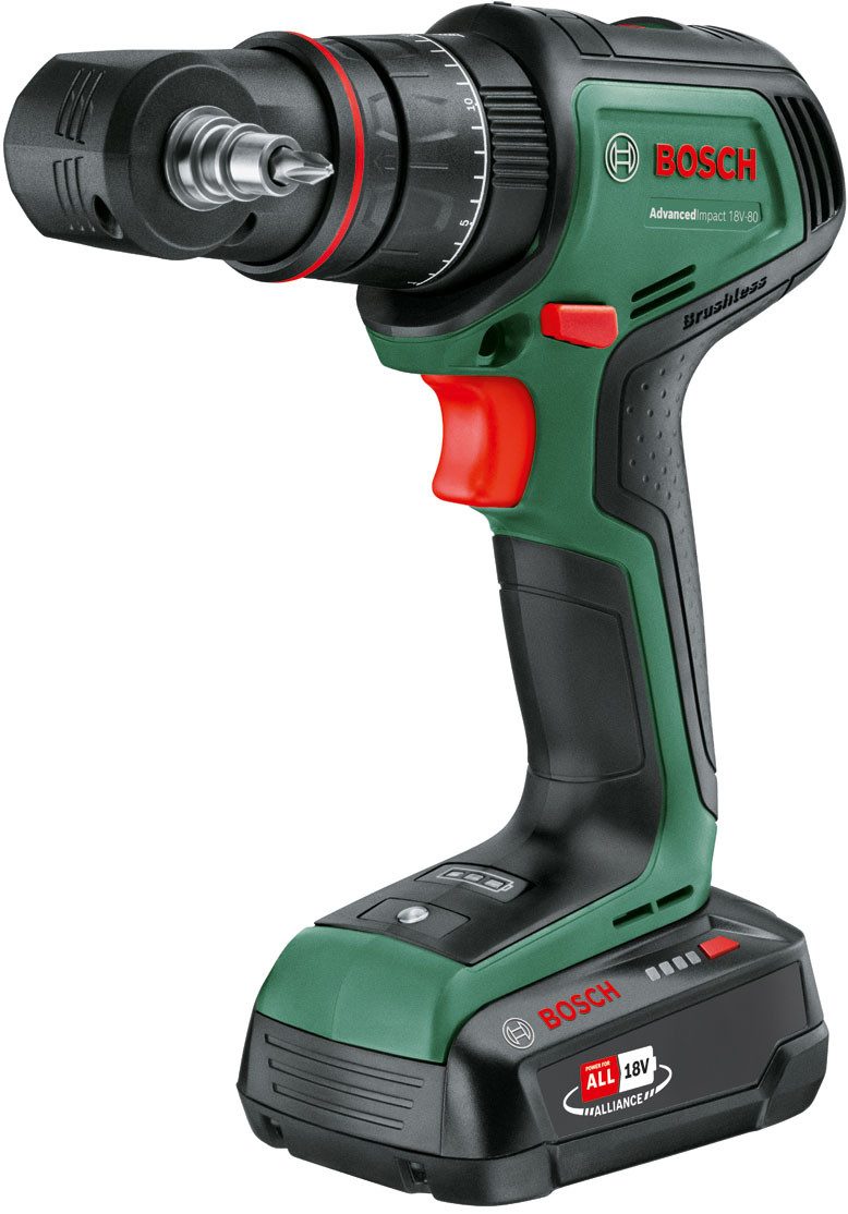 Bosch Home & Garden Akku-Schlagbohrmaschine »AdvancedImpact 18V-80 QuickSnap«, Inkl. 2x Akku 2,5Ah, mit Aufsätze