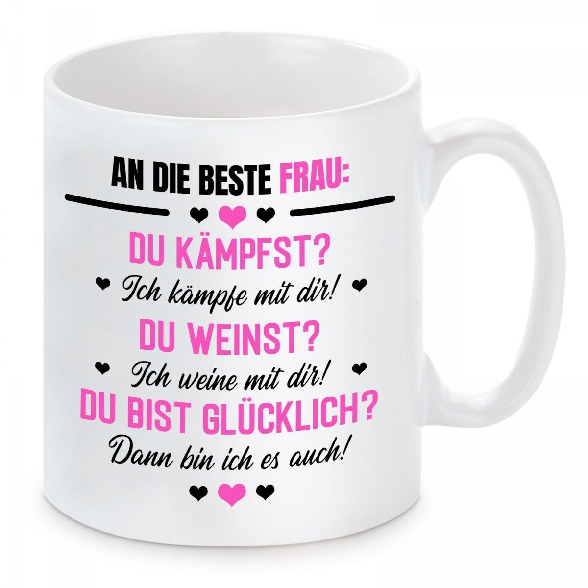 Herzbotschaft Tasse Kaffeebecher mit Motiv An die beste Frau, Keramik, Kaffeetasse spülmaschinenfest und mikrowellengeeignet