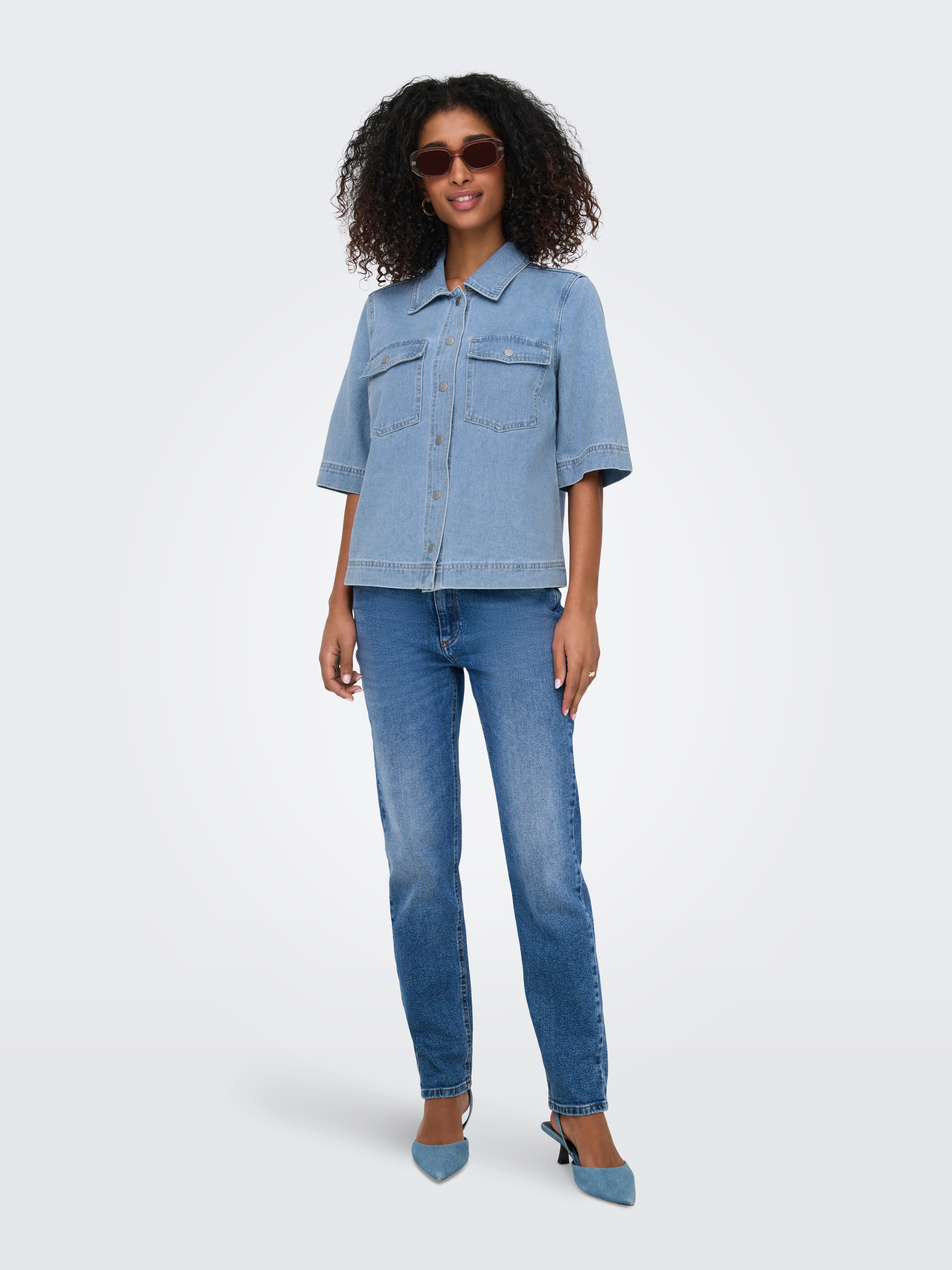 ONLY Jeansbluse ONLBELLE S/S SHIRT DNM GUA NOOS mit Halbarm