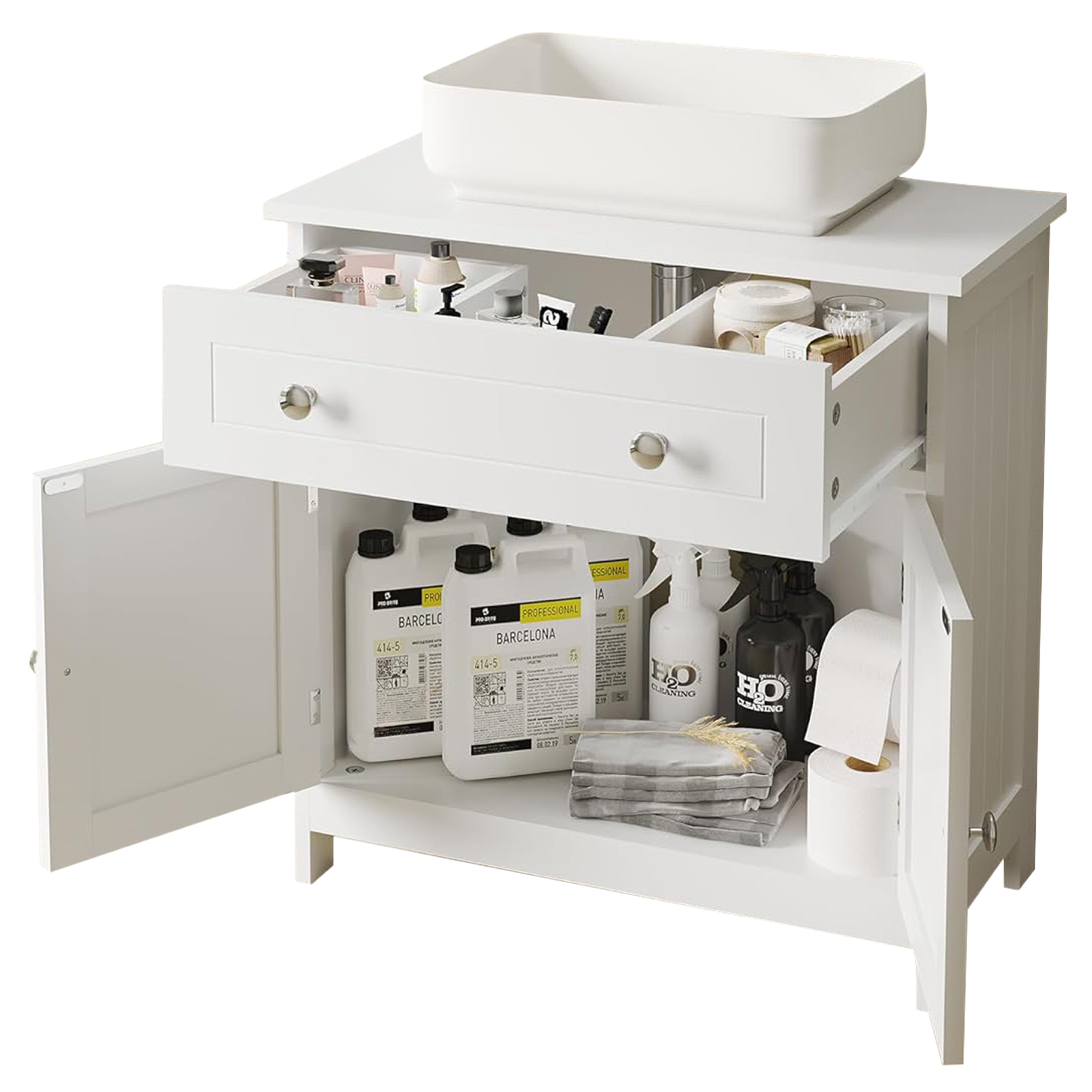 MSMASK Waschbeckenunterschrank mit Unterschrank 2 Türen Schulade 30T x 60B x 60.2H weiß