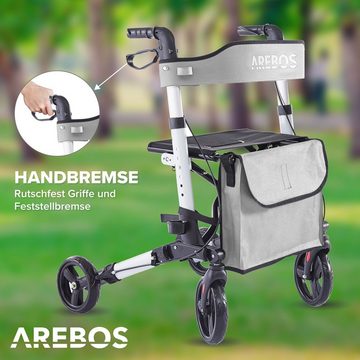 Arebos Rollator Aluminium, 6-fach höhenverstellbar, bequeme Sitzfläche, Stockhalter