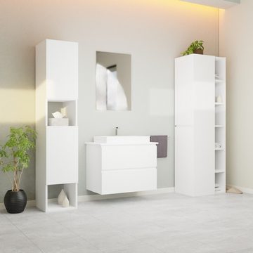 GARLIVO Waschbeckenunterschrank GLB-80 mit Schubladen, Badezimmer Waschtischunterschrank, Weiß Breite 80cm, Soft-Close, Push-to-Open/ Tip-On, Hängend