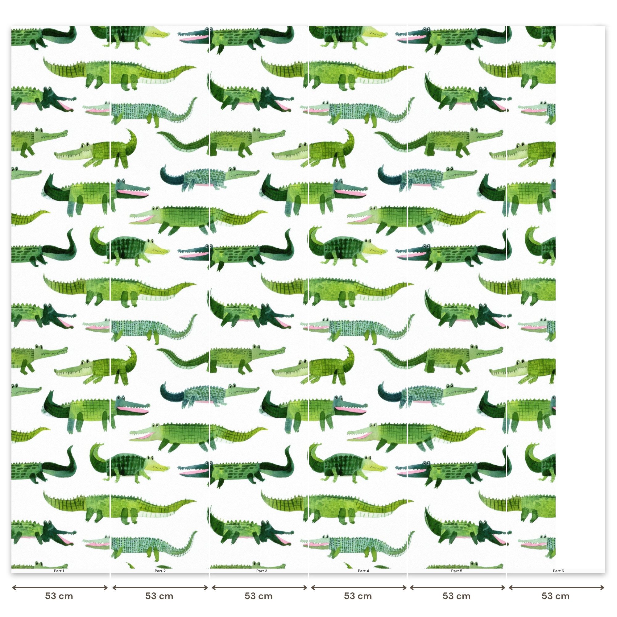 OnlyWow Fototapete Krokodil - Verspielt - Grün, Matt, bedruckt, Wandtapete, Modern, Vinyl Tapete 280x300cm