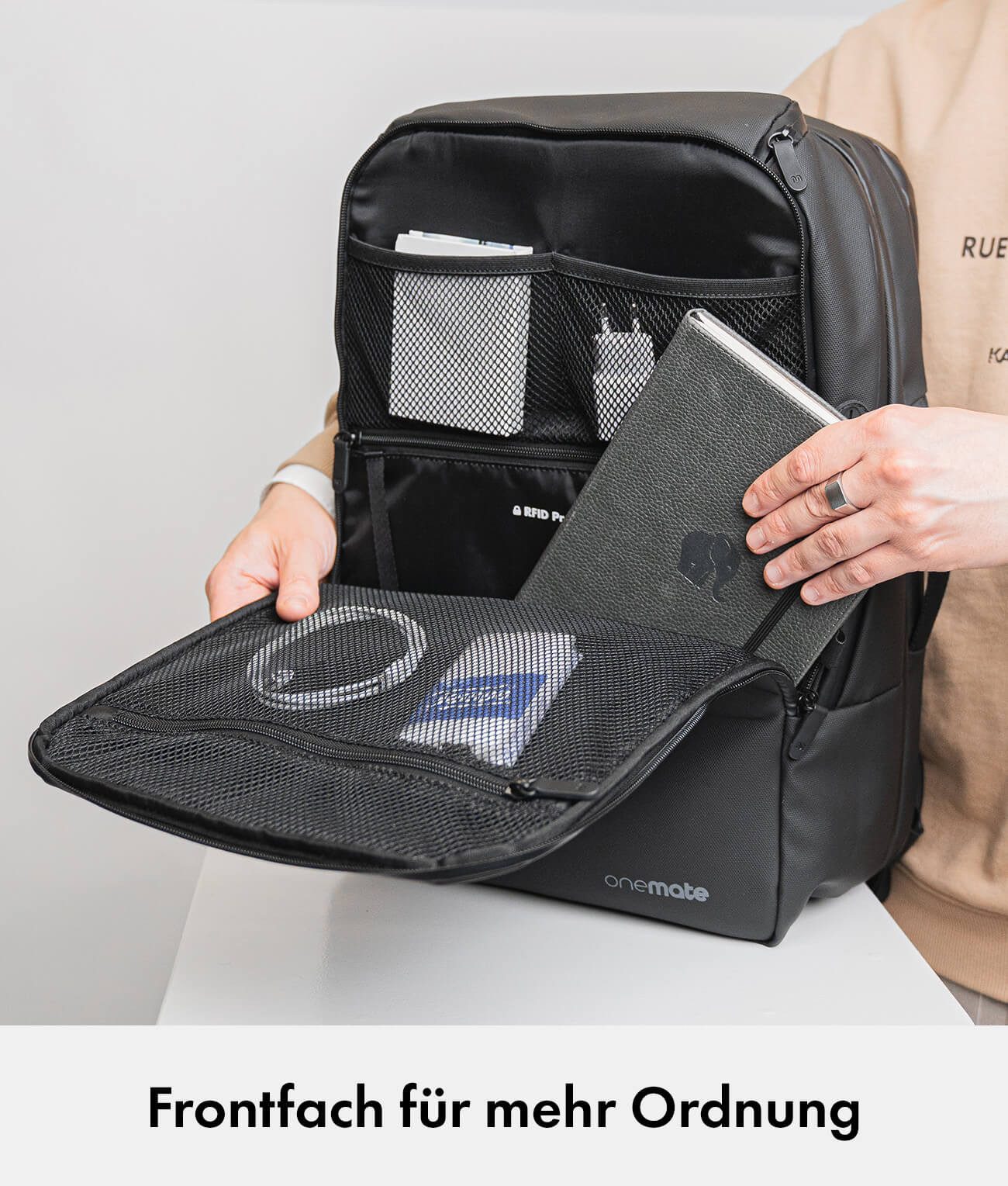 onemate Rucksack Handgepäckrucksack, Travel Backpack Pro (1-tlg), Handgepäcksrucksack mit Laptopfach 16 Zoll + verstecktes Airtagfach