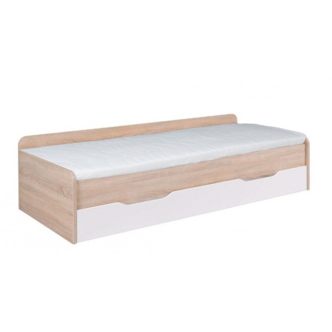 MOEBLO Kinderbett Bett Lingo 80/90 – Sonoma + Weiß (Platzsparendes Modernes Kinderbett mit Ausziehbett, inkl. Bonellfeder-Matratze), (BxHxT):80/90x51x205 cm