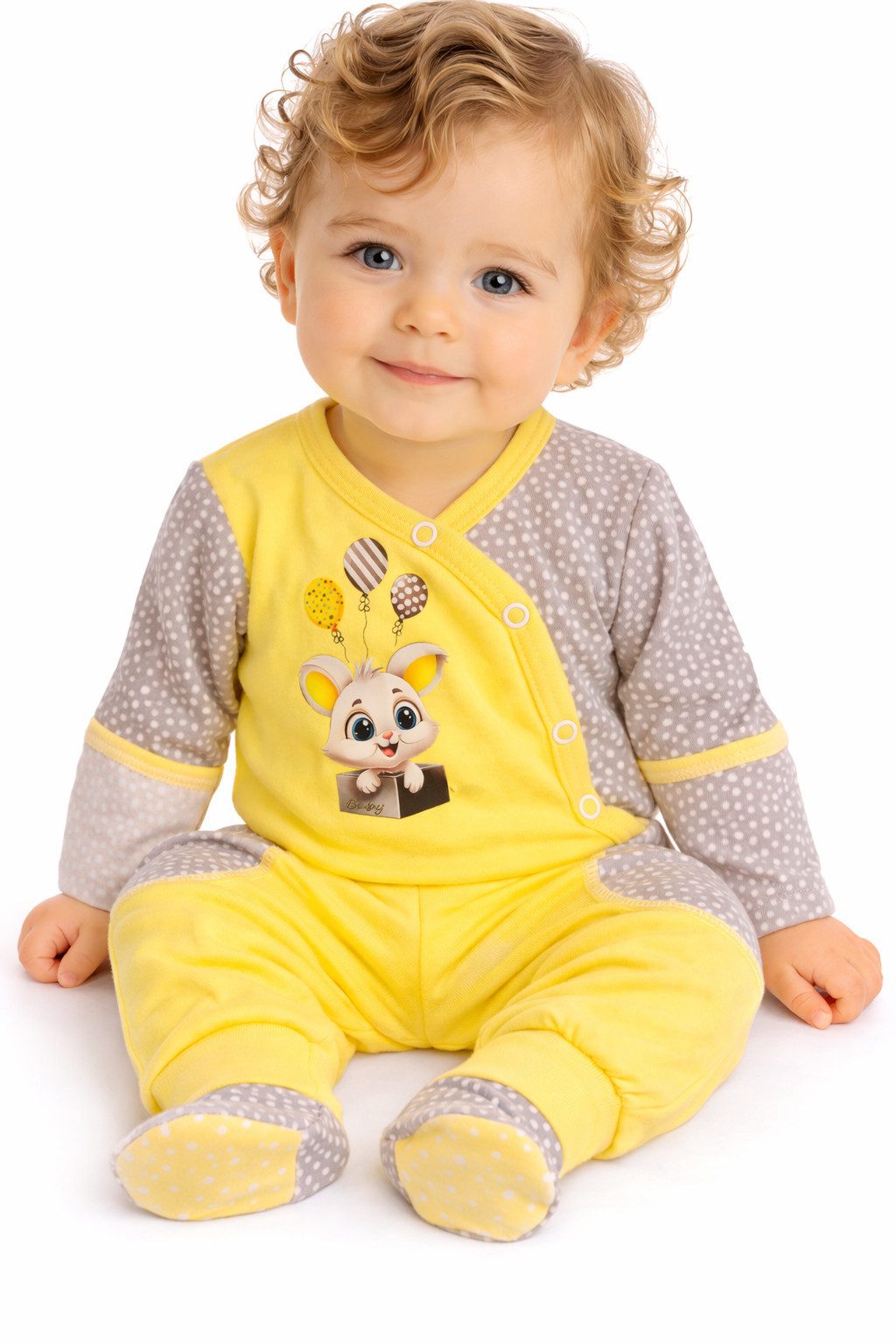 Wickelbody Wickelbody Hose Baby Anzug 2tlg Set Body in Gelb mit Häschen