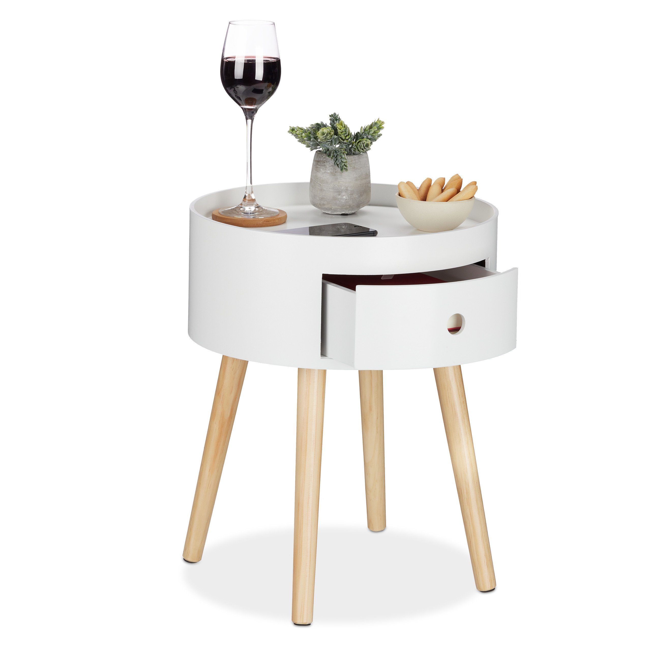 relaxdays Beistelltisch mit Schublade