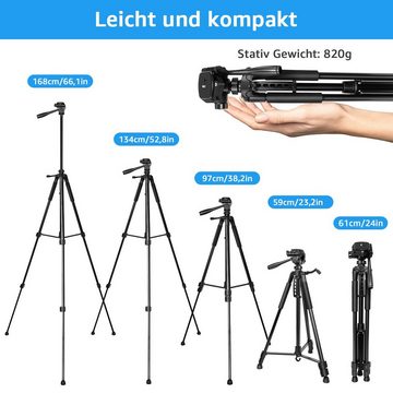 MOOHO Tragbares Kamera Smartphone Stativ, Aluminium Dreibeinstativ 168cm Dreibeinstativ (DSLR, SLR Dreibeinstativ, Wird mit Aufbewahrungstasche geliefert)