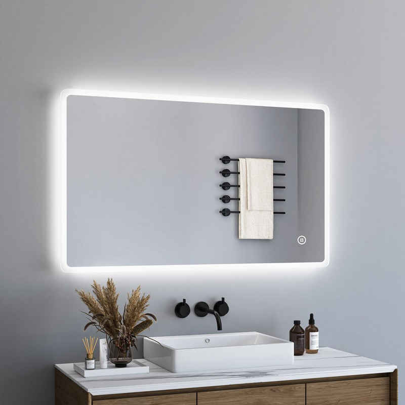 WDWRITTI Spiegel LED Badspiegel mit Touch 120x70 100x70 100x60 3Lichtfarben Dimmbar (Wandspiegel groß Lichtspiegel, Memory-Funktion, Touch,Wandschalter), energiesparender, IP44
