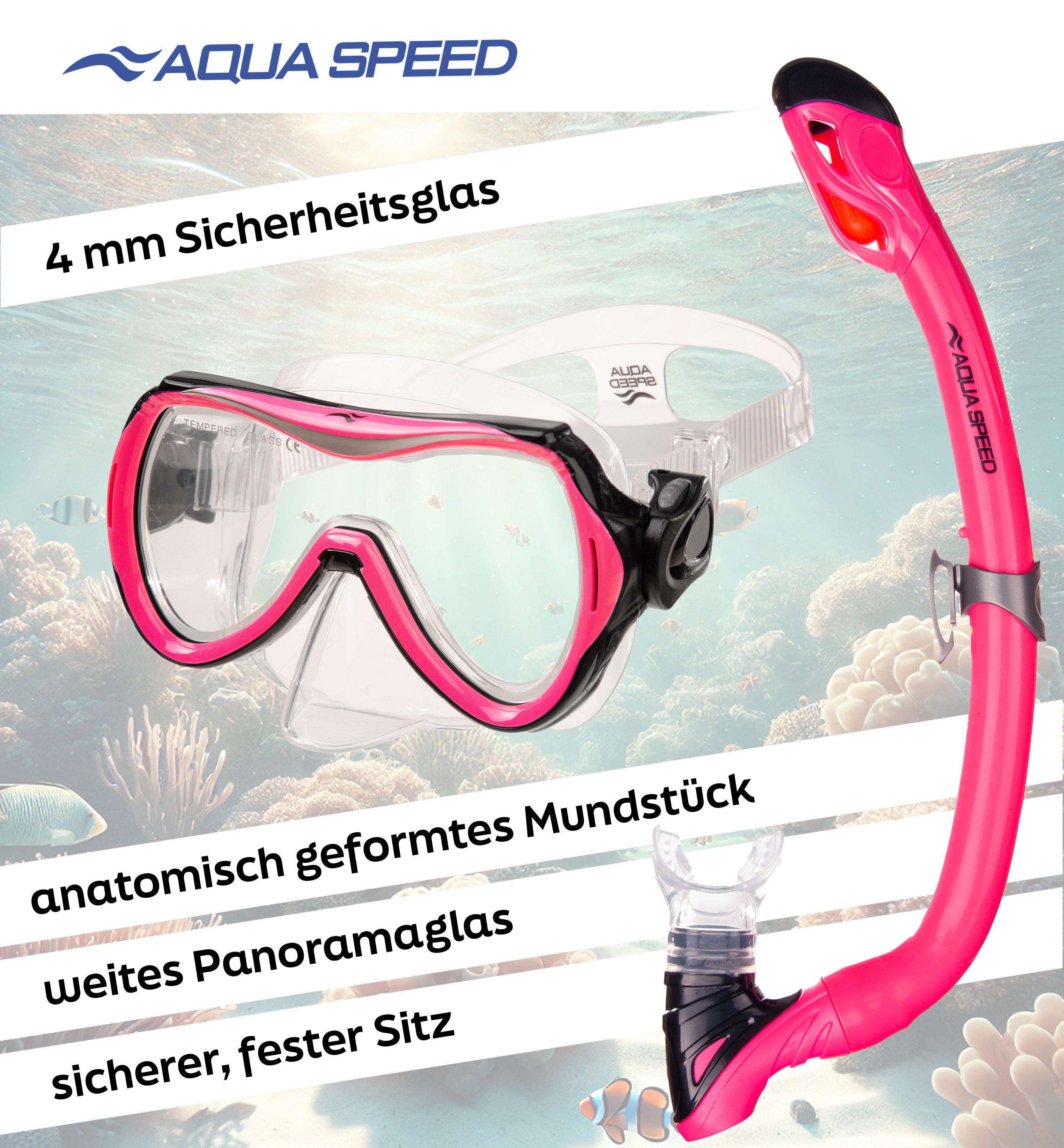 Aqua Speed Schnorchel Schnorchelset ALIZE + SAMOS Tauchmaske für Kinder, mit Netzbeutel (Kinderschnorchelset mit Maske und Schnorchel im Netzbeutel), EASY-ADJUST Kopfband für sicheren und bequemen Sitz