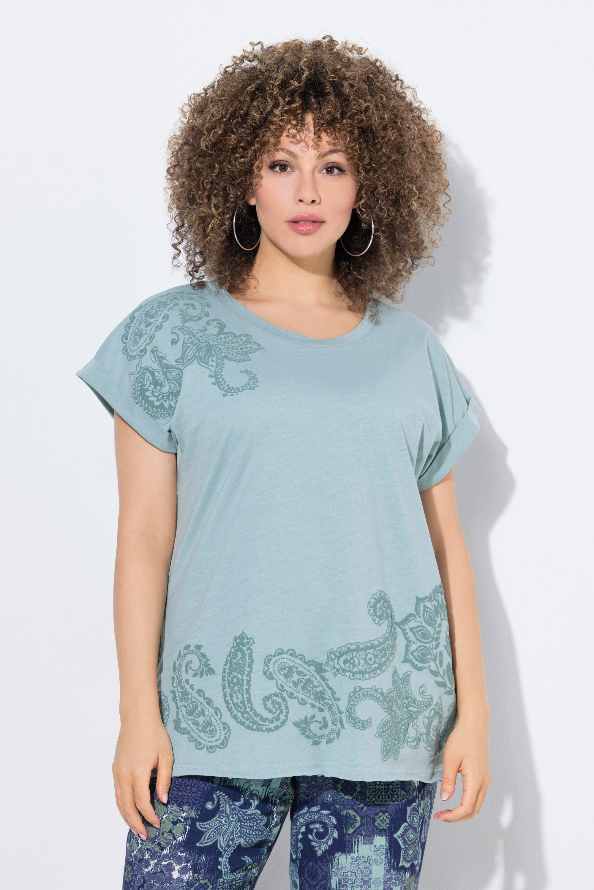 Ulla Popken T-Shirt T-Shirt 3D-Druck Oversized Rundhals Halbarm günstig online kaufen