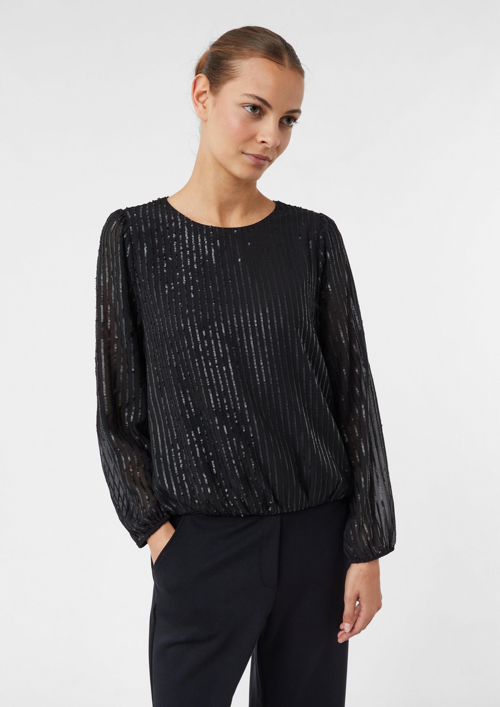 comma Langarmbluse Bluse Bluse mit Pailletten und Elastikbündchen günstig online kaufen