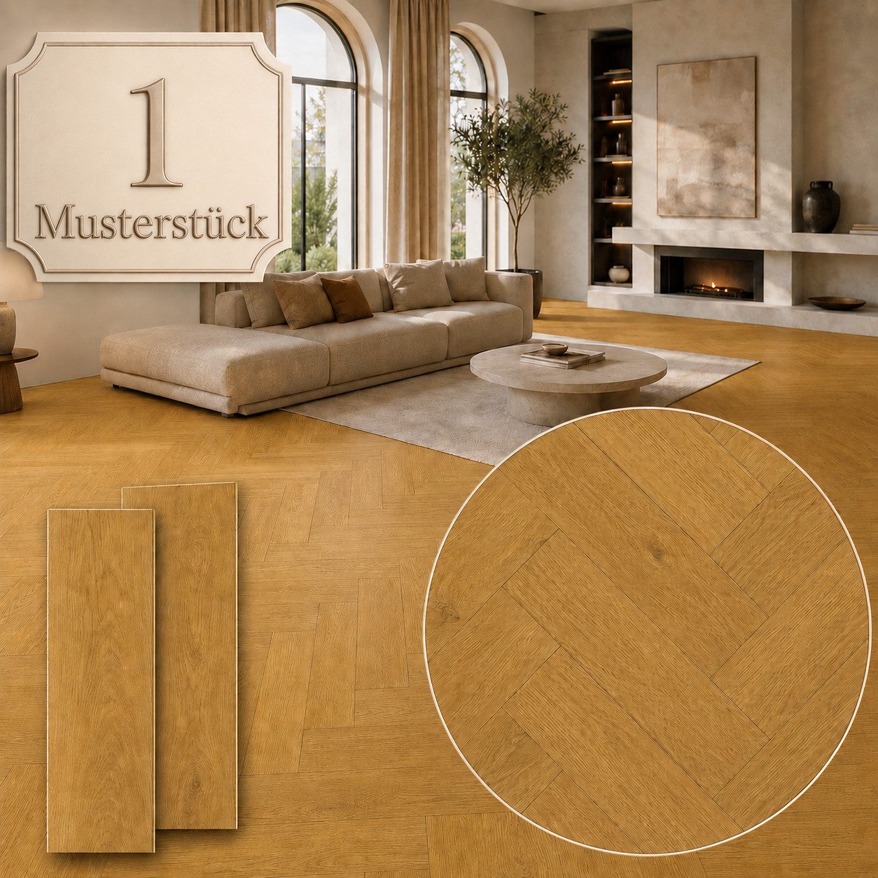 Berti Graf Designboden SPC Fischgrät Klick-Vinylboden 5,5 mm, Paket mit 24 Dielen, 12 x A und 12 x B, wasserfest, pflegeleicht, kleberfrei, Fischgrät-Design, formstabil