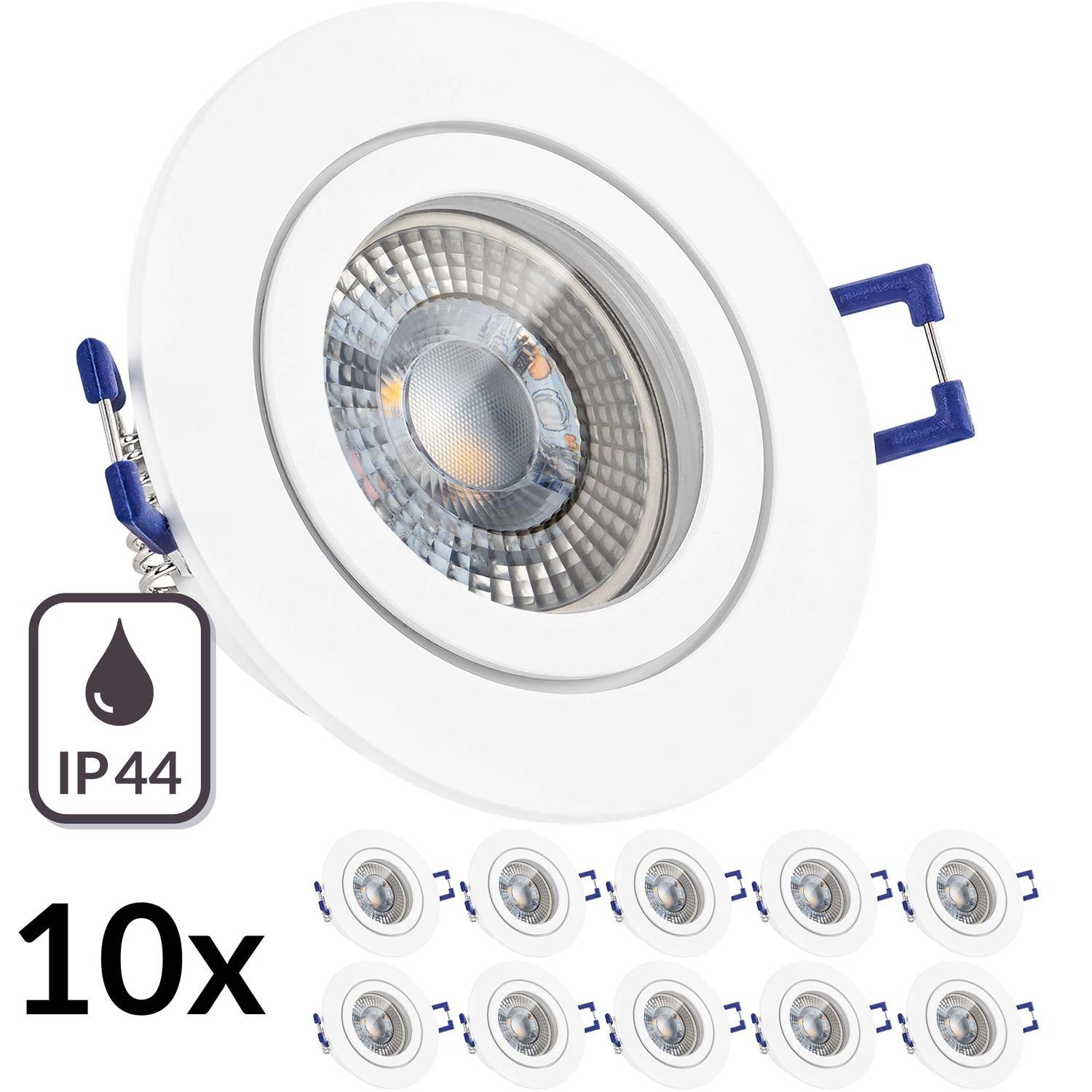 Set 10er LEDANDO IP44 RGB in flach extra mit weiß matt Einbaustrahler 3W LED Einbaustrahler LED L