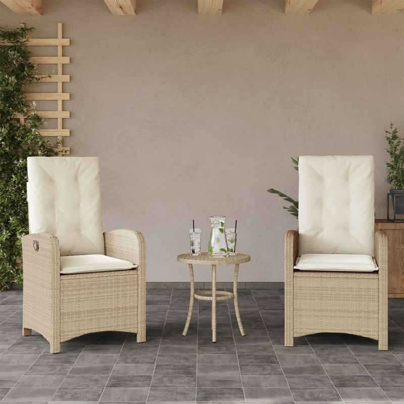 vidaXL Gartenstuhl Gartensessel mit Kissen 2 Stk. Verstellbar Beige Poly Rattan (2 St)