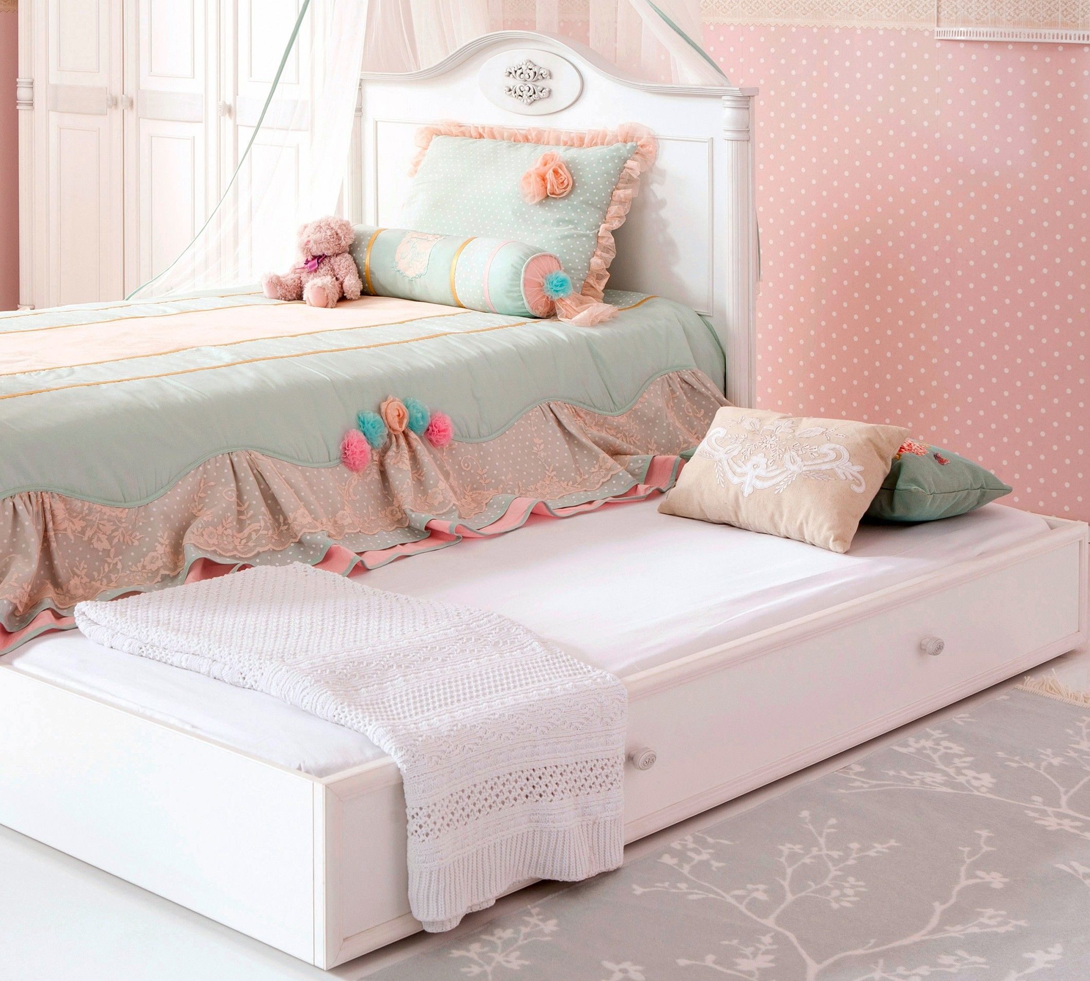Kinderbett ROMANTIC 100x200 – Optional mit Ausziehbett & Matratze
